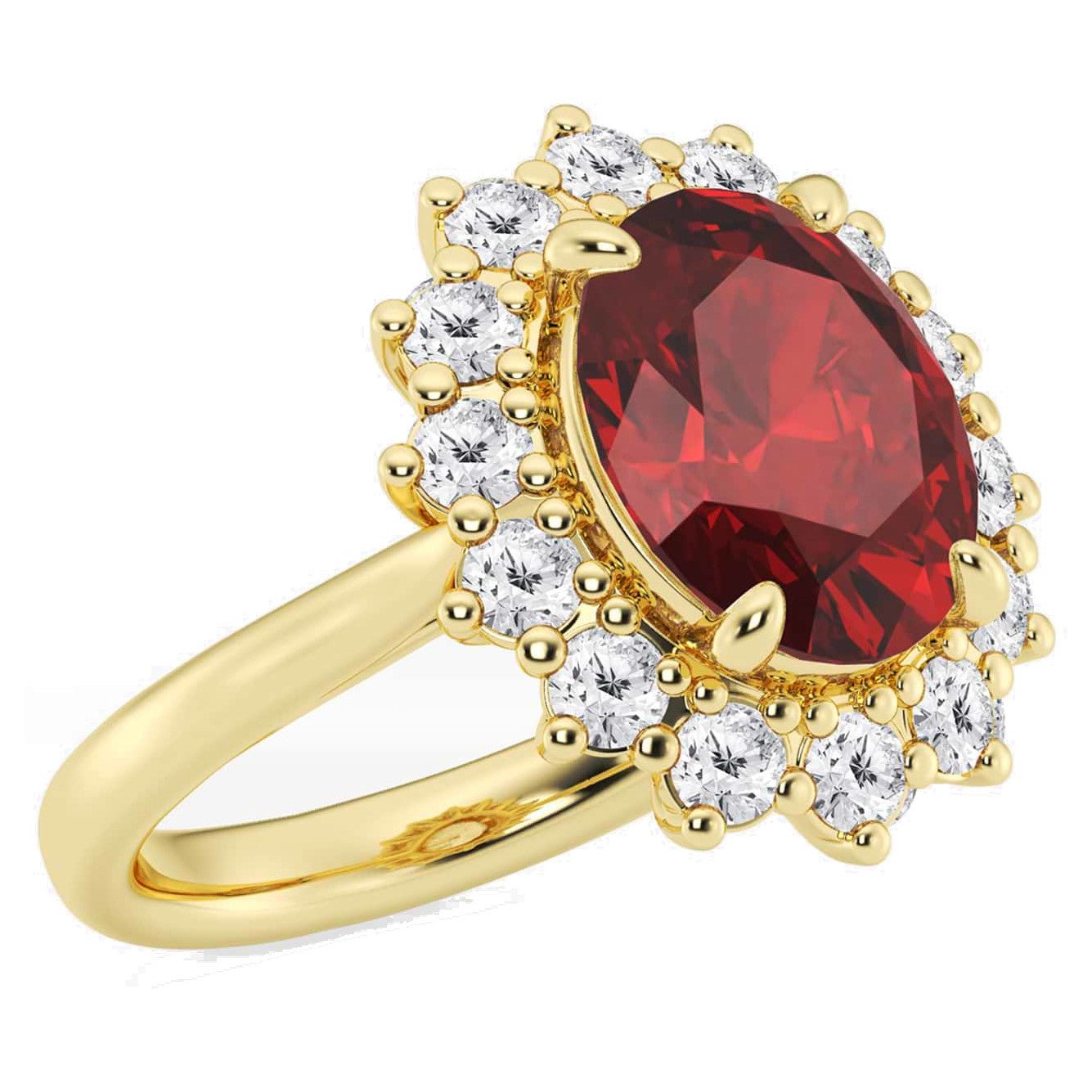 Anillo de lujo con rubí ovalado y halo de diamantes en oro de 14 quilates Jewelry & Accessories - Rings | Zulter VIP .