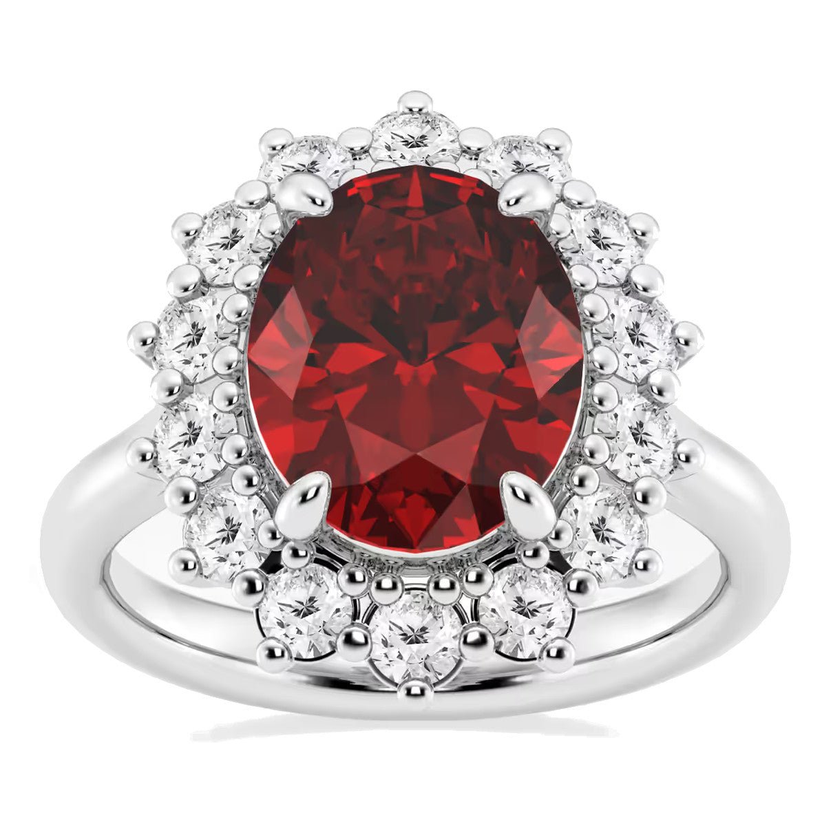 Anillo de lujo con rubí ovalado y halo de diamantes en oro de 14 quilates Jewelry & Accessories - Rings | Zulter VIP .