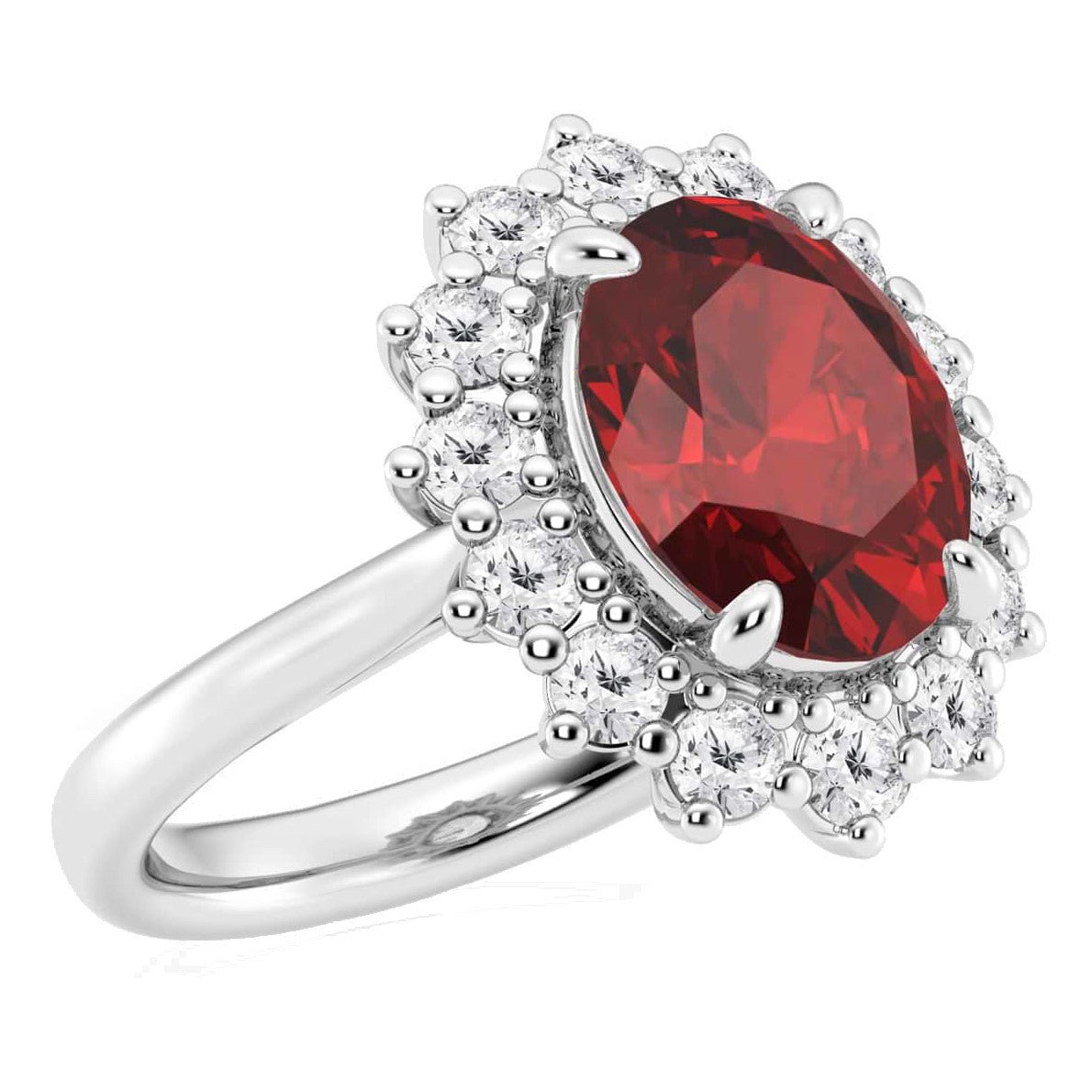 Anillo de lujo con rubí ovalado y halo de diamantes en oro de 14 quilates Jewelry & Accessories - Rings | Zulter VIP .