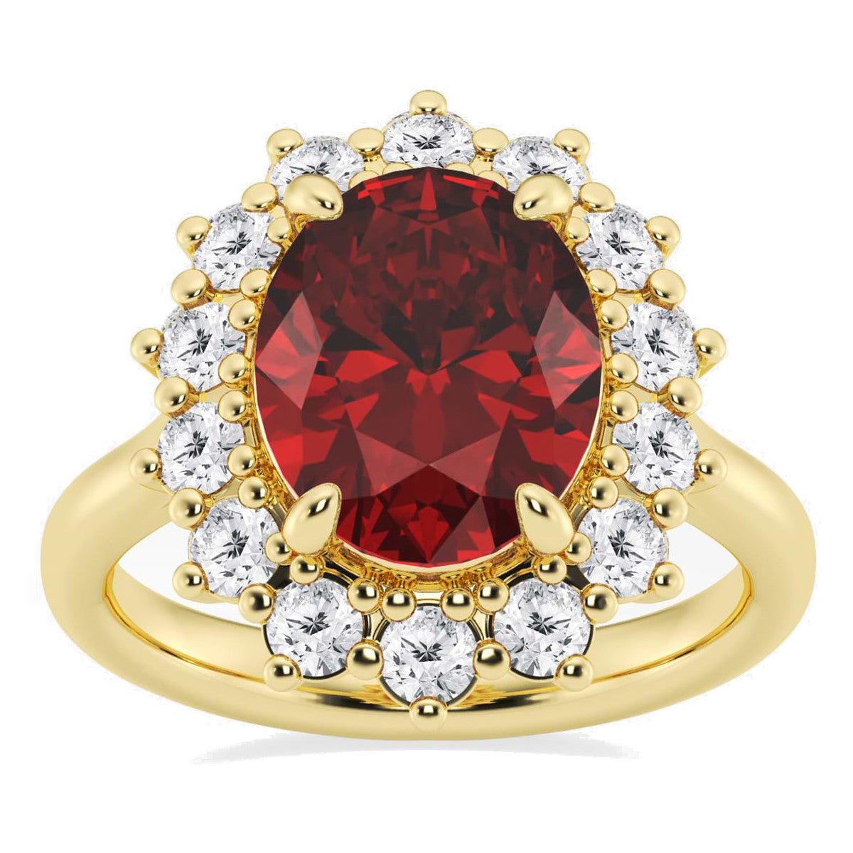 Anillo de lujo con rubí ovalado y halo de diamantes en oro de 14 quilates Jewelry & Accessories - Rings | Zulter VIP .