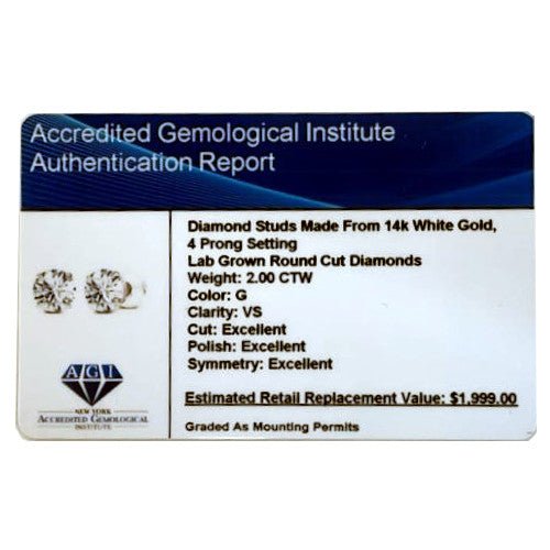 Aretes de diamantes cultivados en laboratorio 2,00 ct – Elegancia con certificación AGI Jewelry & Accessories - Earrings - Stud Earrings | Zulter VIP