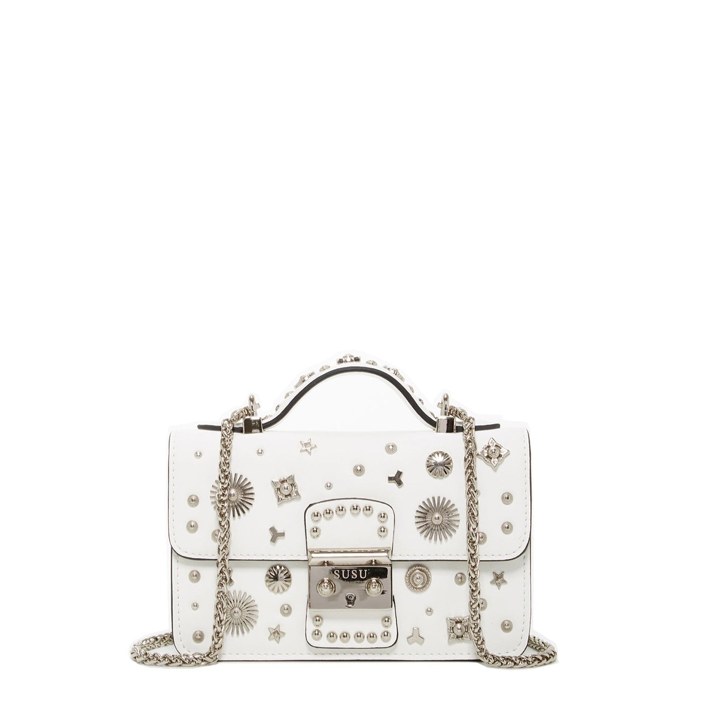 Bolso bandolera pequeño de piel blanca elegante con detalles metálicos Bags & Luggage - Women's Bags - Crossbody Bags | Zulter VIP .