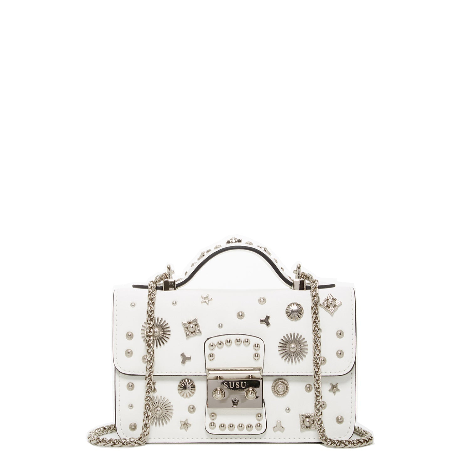 Bolso bandolera pequeño de piel blanca elegante con detalles metálicos Bags & Luggage - Women's Bags - Crossbody Bags | Zulter VIP .
