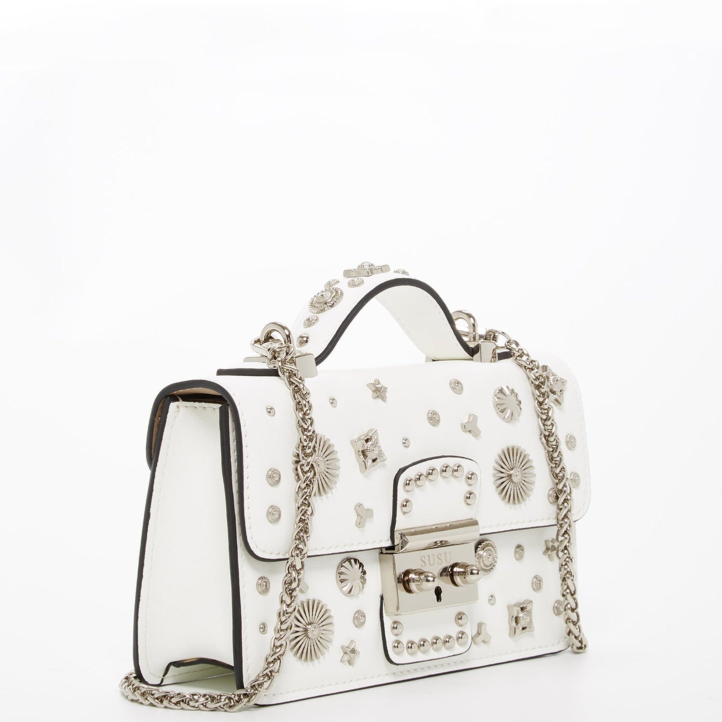 Bolso bandolera pequeño de piel blanca elegante con detalles metálicos Bags & Luggage - Women's Bags - Crossbody Bags | Zulter VIP .