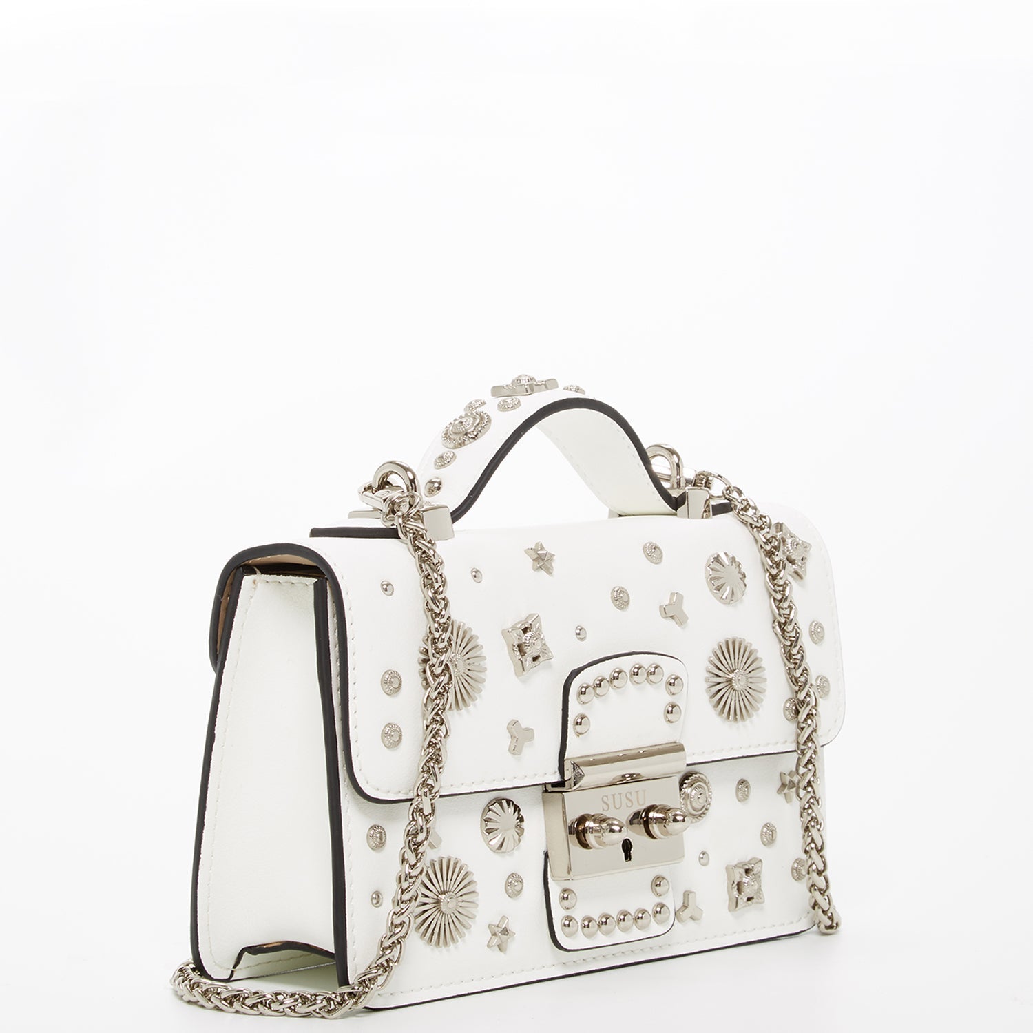 Bolso bandolera pequeño de piel blanca elegante con detalles metálicos Bags & Luggage - Women's Bags - Crossbody Bags | Zulter VIP .