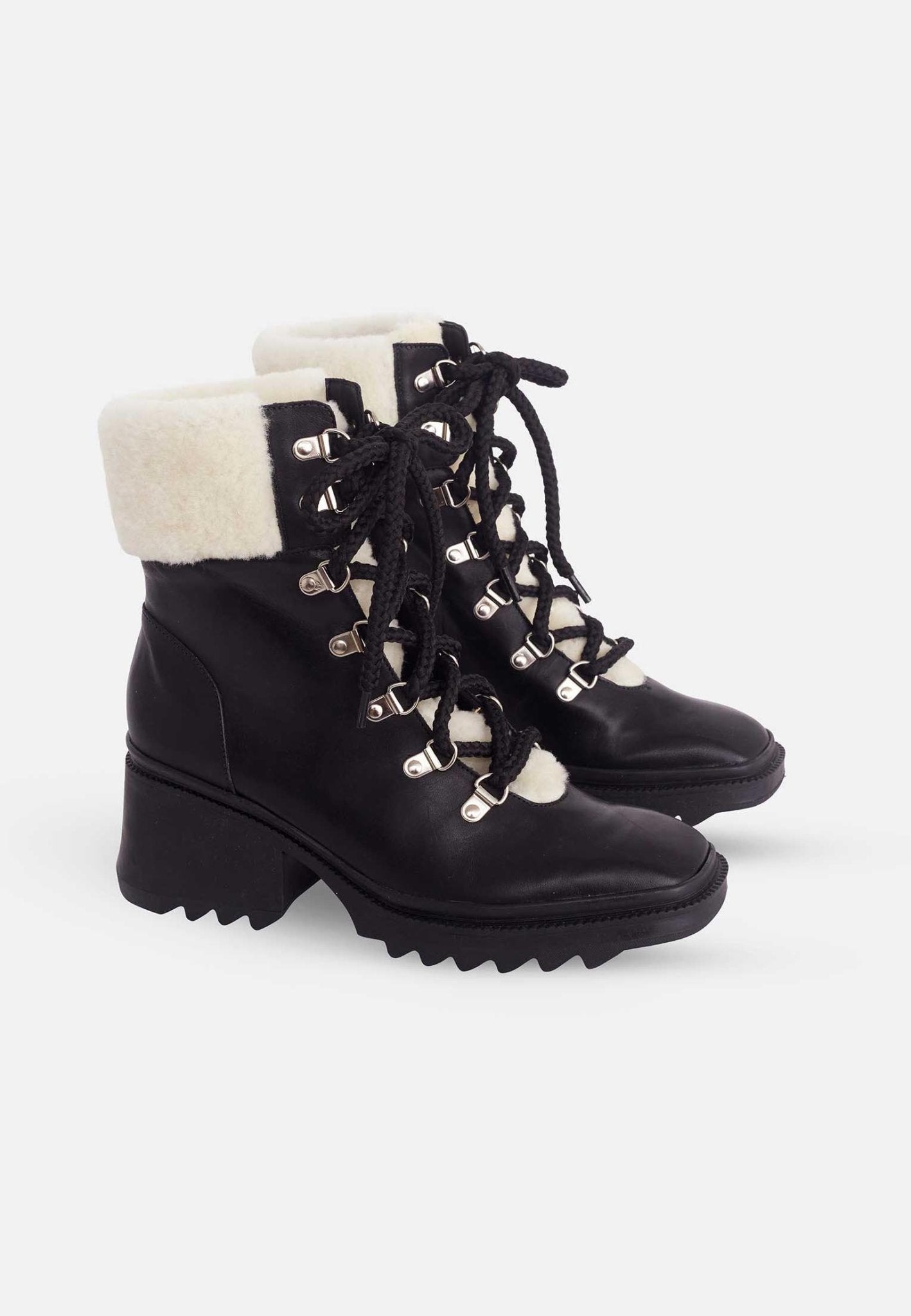 Botas de combate de piel de becerro negra con tacón de 7,8 cm Women's Fashion - Women's Shoes - Women's Boots | Zulter VIP .
