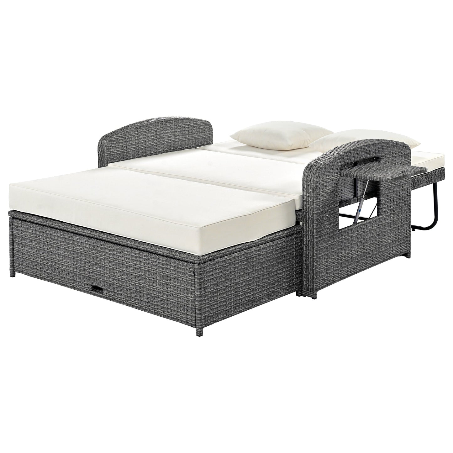 Sofá cama doble de exterior en ratán sintético con cojines premium