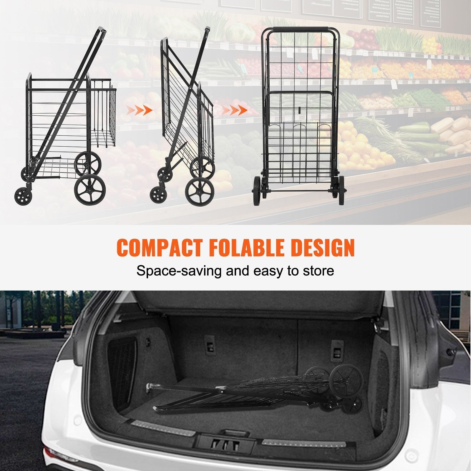 Carrito de compras plegable con doble cesta | Carrito portátil y resistente para supermercado Home & Garden - Kitchen, Dining & Bar - Fruit & Vegetable Tools | Zulter VIP