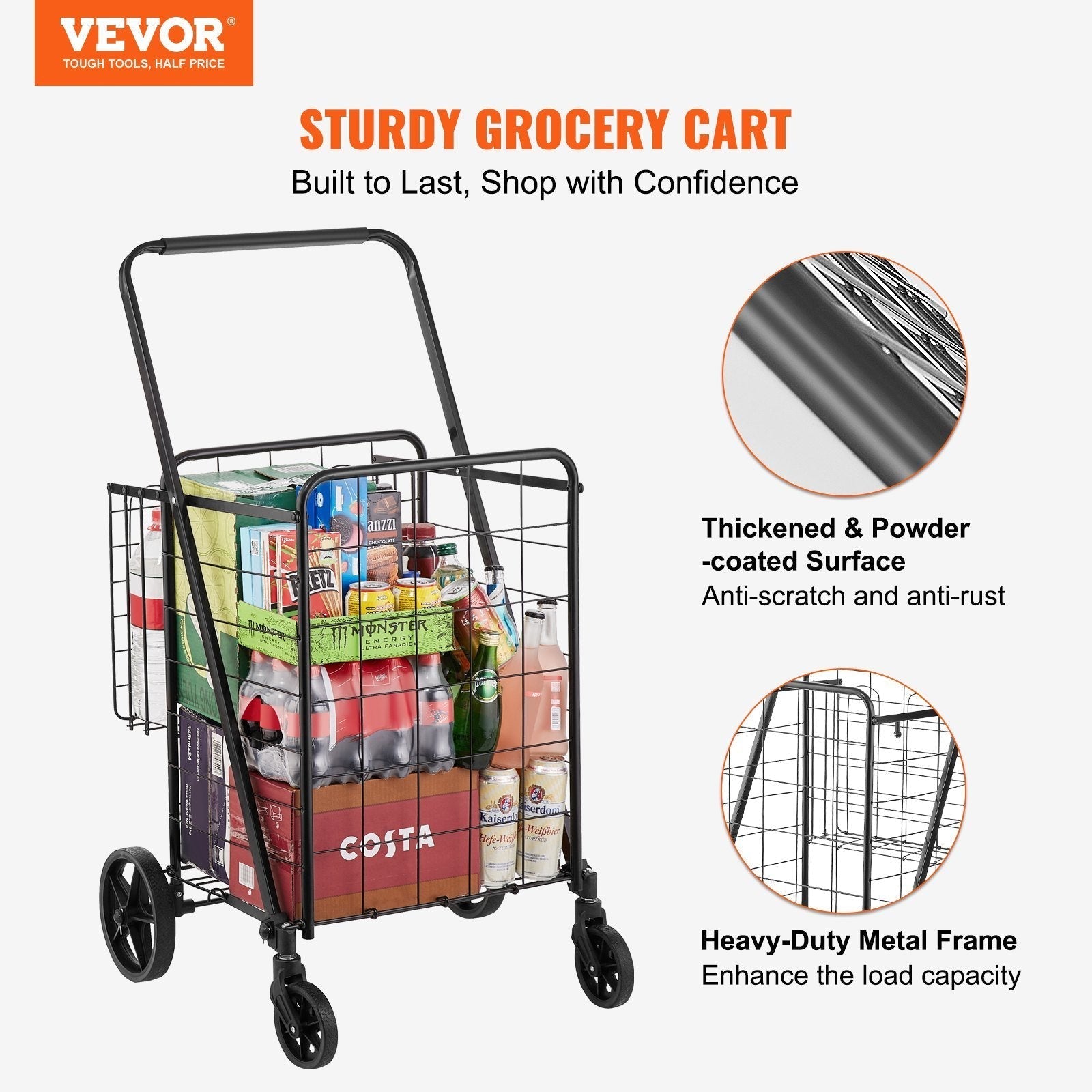 Carrito de compras plegable con doble cesta | Carrito portátil y resistente para supermercado Home & Garden - Kitchen, Dining & Bar - Fruit & Vegetable Tools | Zulter VIP
