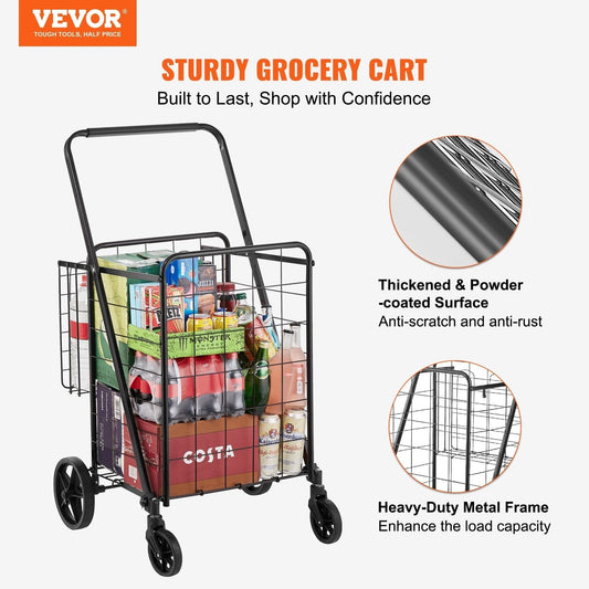 Carrito de compras plegable con doble cesta | Carrito portátil y resistente para supermercado Home & Garden - Kitchen, Dining & Bar - Fruit & Vegetable Tools | Zulter VIP