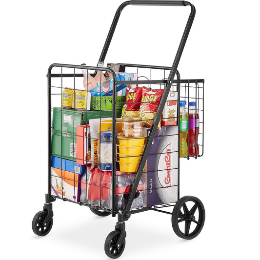 Carrito de compras plegable con doble cesta | Carrito portátil y resistente para supermercado Home & Garden - Kitchen, Dining & Bar - Fruit & Vegetable Tools | Zulter VIP