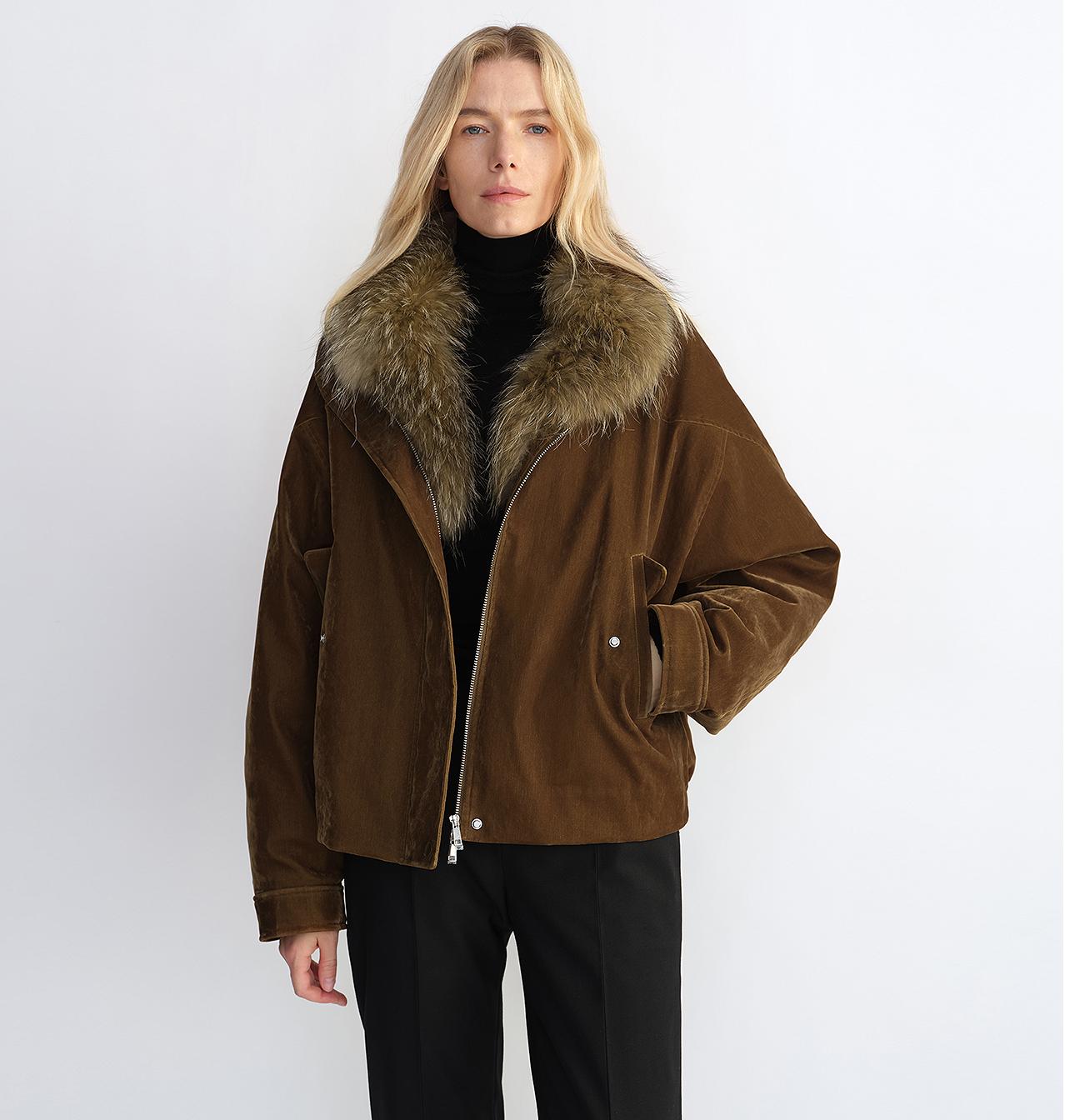 Chaqueta vaquera flocada con cuello de piel desmontable y relleno de plumón – Parka holgada mujer Women's Fashion - Women's Clothing - Jackets & Coats - Real Fur | Zulter VIP