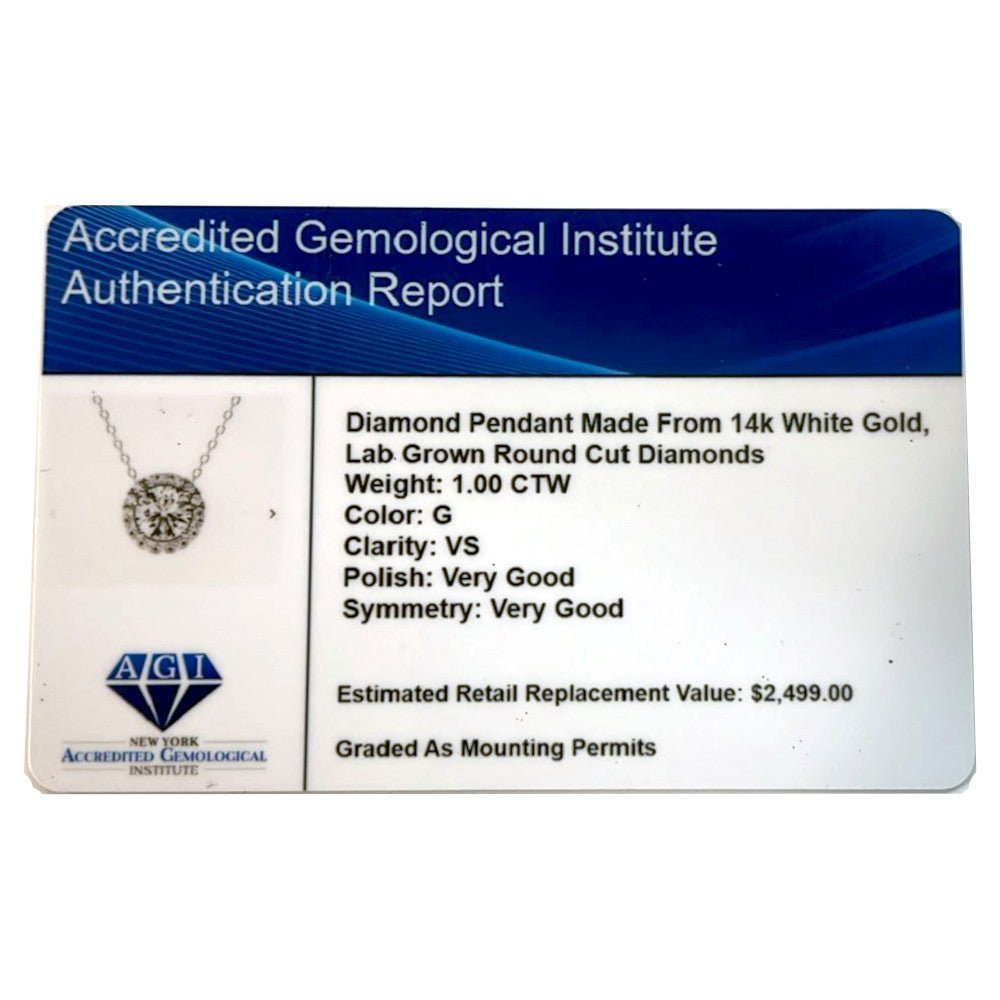 Collar colgante en oro blanco de 14K con halo de diamantes certificados AGI (1 o 2 quilates) Jewelry & Accessories - Necklaces & Pendants - Pendants | Zulter VIP