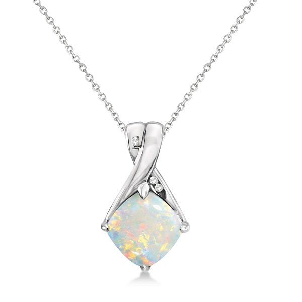 Collar de Ópalo Cojín y Diamante en Oro Blanco 14K – 1,36 ct Women's Fashion - Weddings & Events - Wedding Accessories | Zulter VIP .