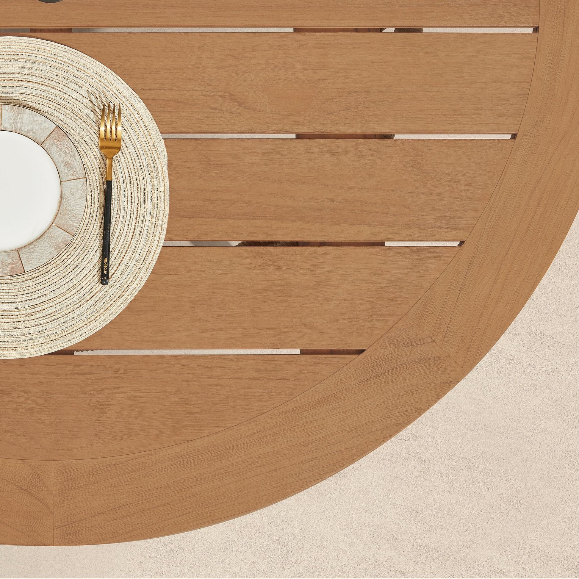 Comedor exterior de teca maciza para 7 personas con diseño cálido y cojines premium Home & Garden - Furniture - Outdoor Furniture - Garden Sets | Zulter VIP .