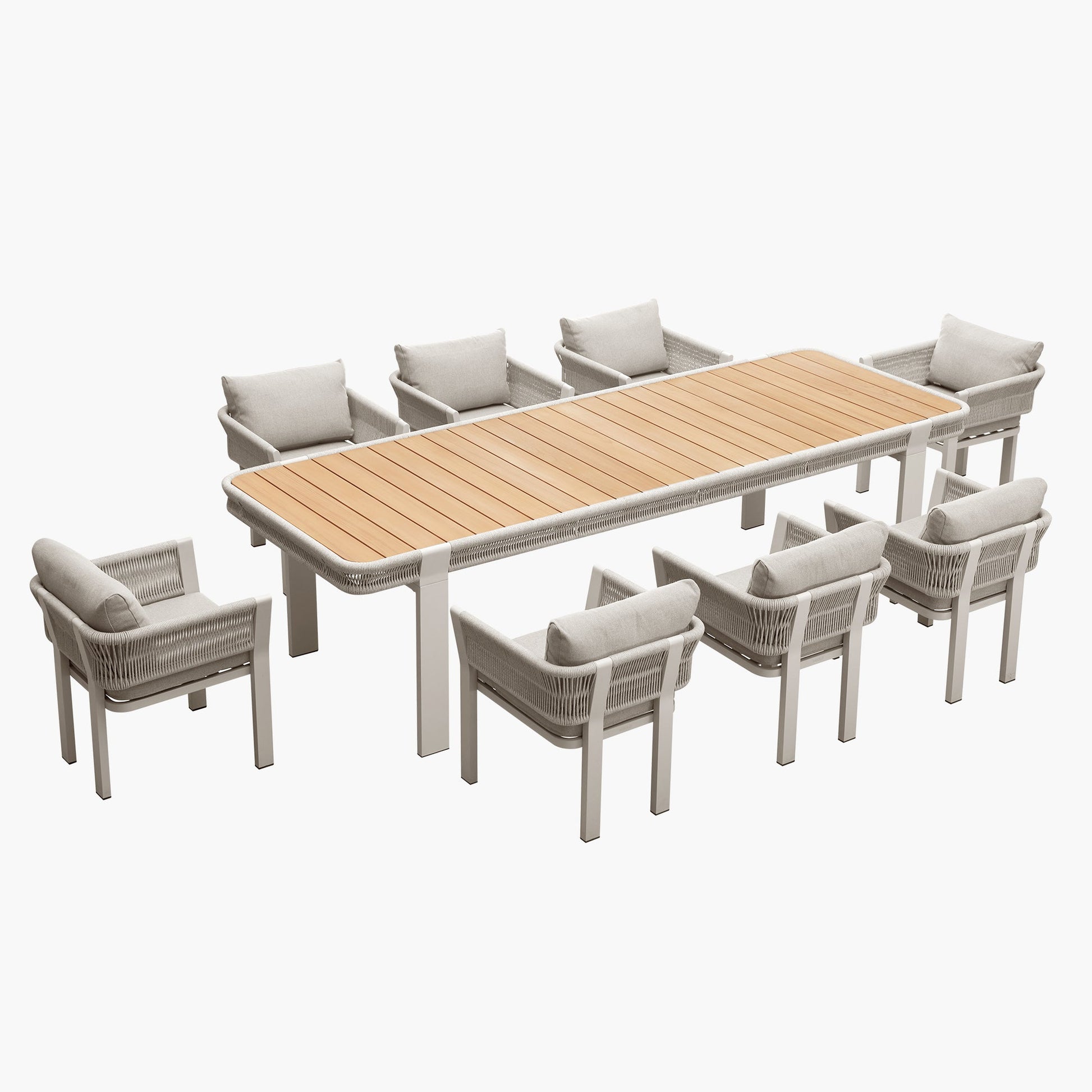 Comedor exterior de teca y aluminio Borromeo — Elegancia natural para tu terraza (4 / 6 / 8 plazas) Home & Garden - Furniture - Outdoor Furniture - Garden Sets | Zulter VIP .