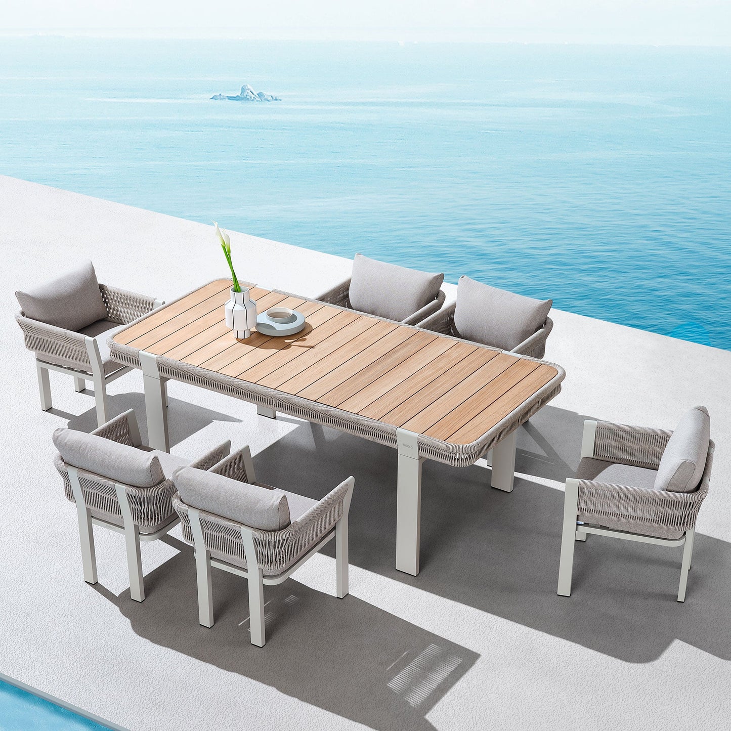 Comedor exterior de teca y aluminio Borromeo — Elegancia natural para tu terraza (4 / 6 / 8 plazas) Home & Garden - Furniture - Outdoor Furniture - Garden Sets | Zulter VIP .