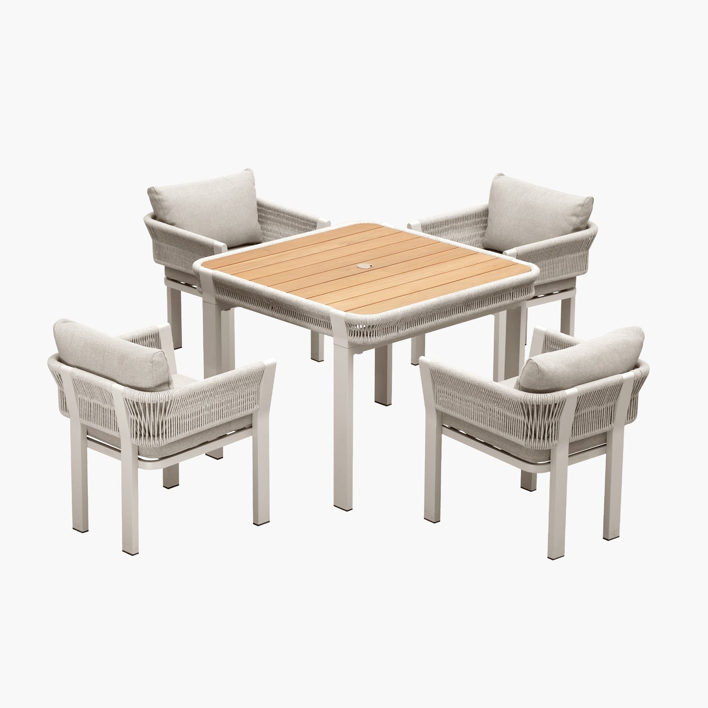 Comedor exterior de teca y aluminio Borromeo — Elegancia natural para tu terraza (4 / 6 / 8 plazas) Home & Garden - Furniture - Outdoor Furniture - Garden Sets | Zulter VIP .