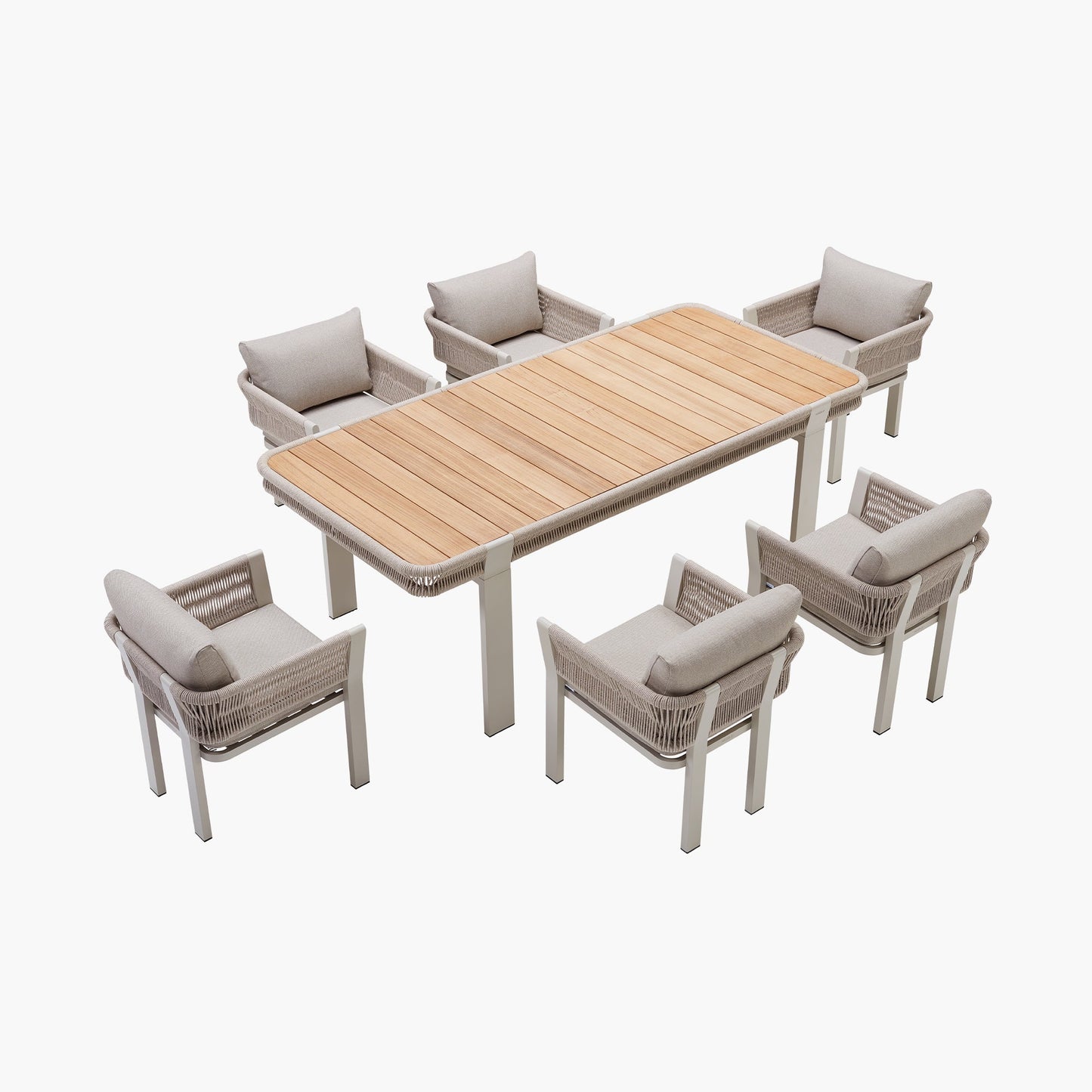 Comedor exterior de teca y aluminio Borromeo — Elegancia natural para tu terraza (4 / 6 / 8 plazas) Home & Garden - Furniture - Outdoor Furniture - Garden Sets | Zulter VIP .
