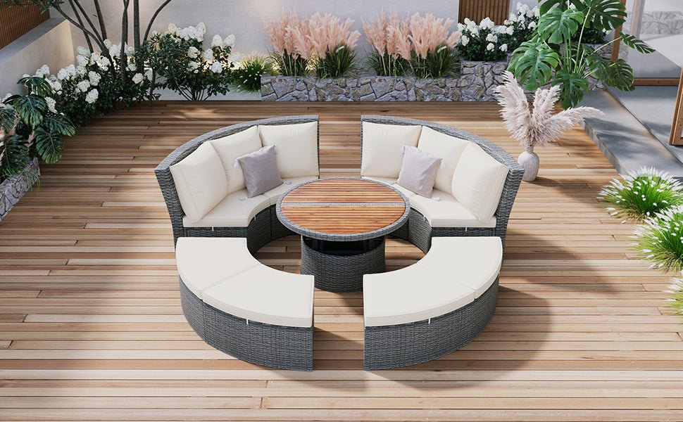 Conjunto de sofá seccional de ratán redondo 5 piezas con mesa elevable y fundas lavables – Patio/Exterior (EE. UU.) Home & Garden - Furniture - Home Furniture - Living Room Furniture | Zulter VIP