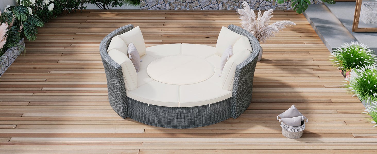 Conjunto de sofá seccional de ratán redondo 5 piezas con mesa elevable y fundas lavables – Patio/Exterior (EE. UU.) Home & Garden - Furniture - Home Furniture - Living Room Furniture | Zulter VIP
