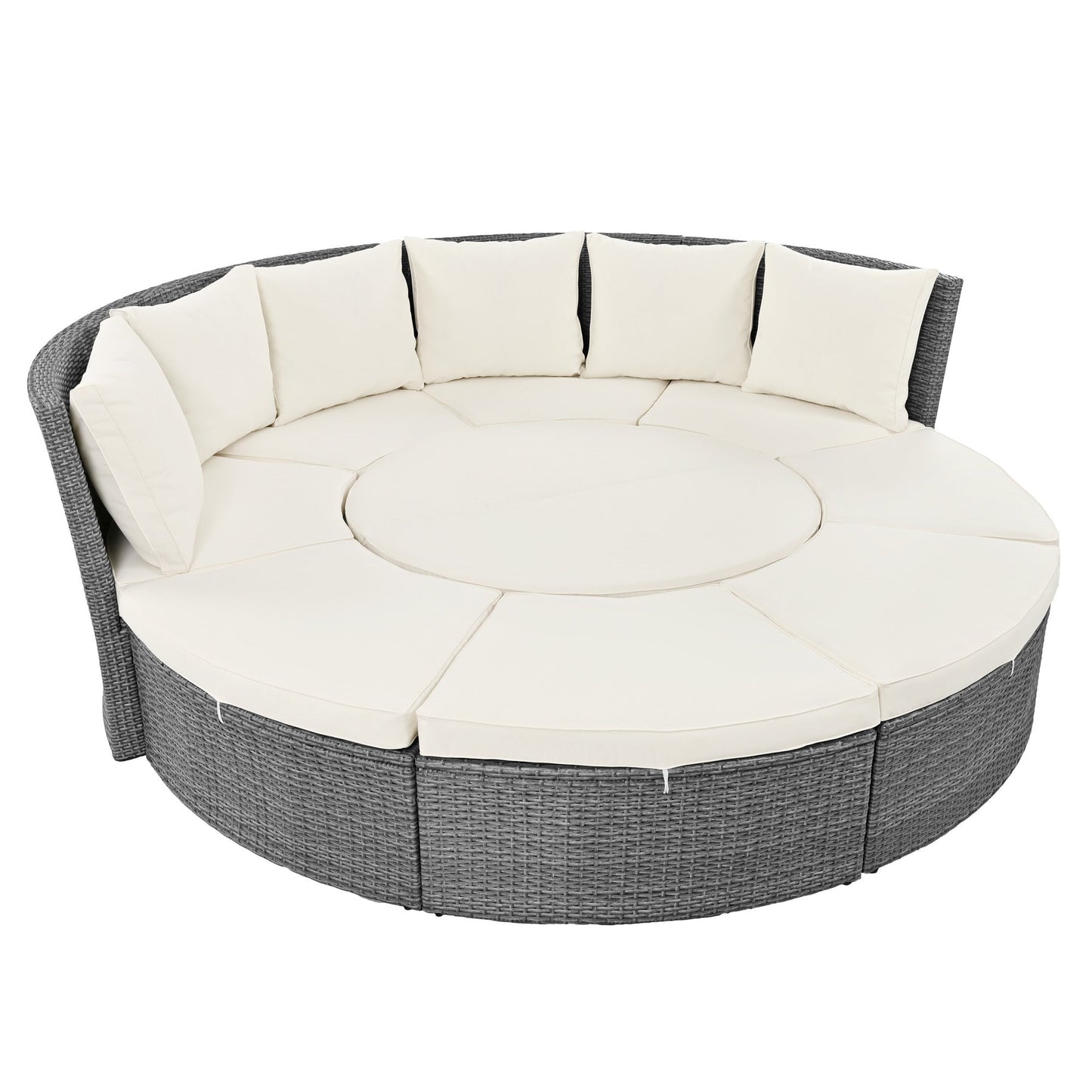 Conjunto de sofá seccional de ratán redondo 5 piezas con mesa elevable y fundas lavables – Patio/Exterior (EE. UU.) Home & Garden - Furniture - Home Furniture - Living Room Furniture | Zulter VIP