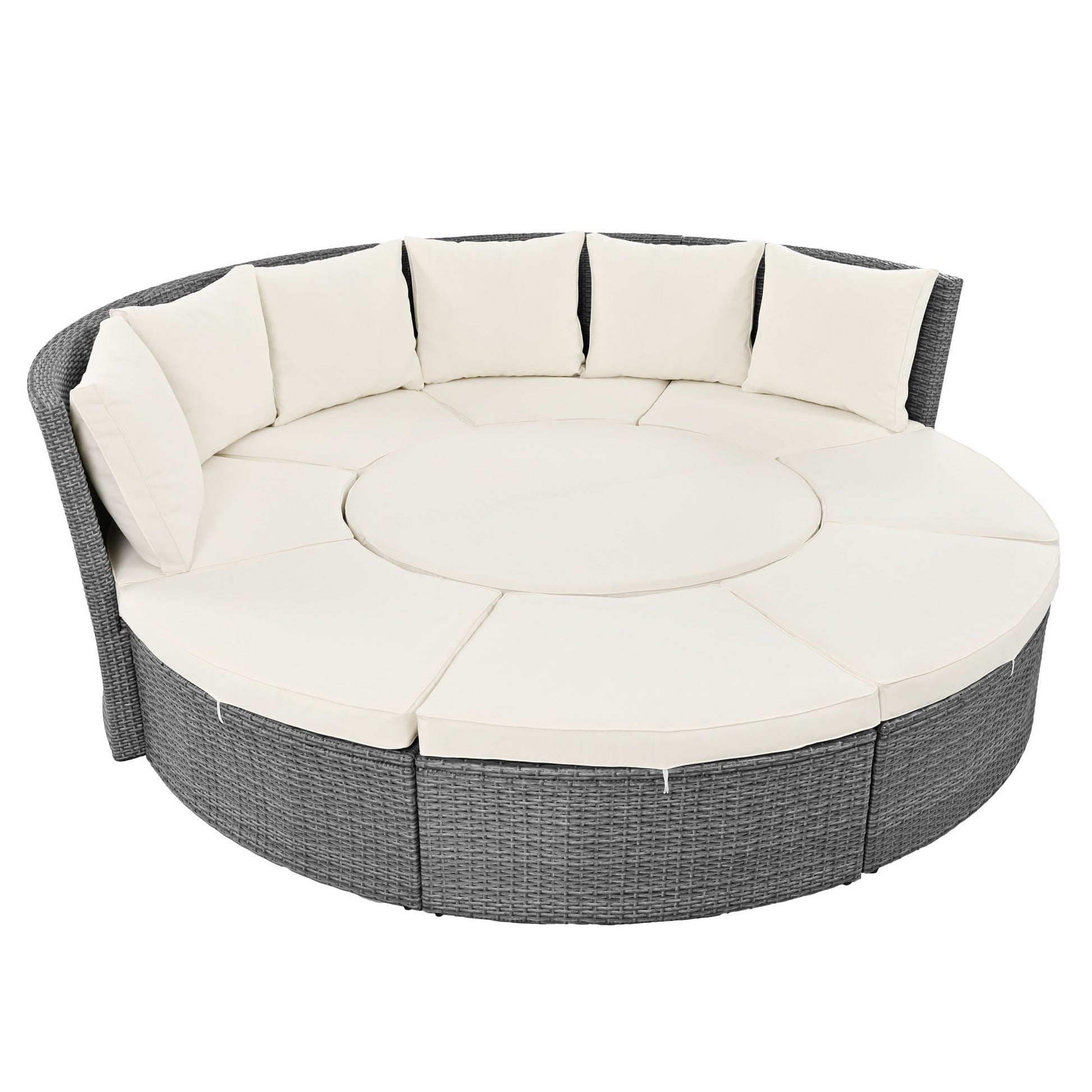 Conjunto de sofá seccional de ratán redondo 5 piezas con mesa elevable y fundas lavables – Patio/Exterior (EE. UU.) Home & Garden - Furniture - Home Furniture - Living Room Furniture | Zulter VIP
