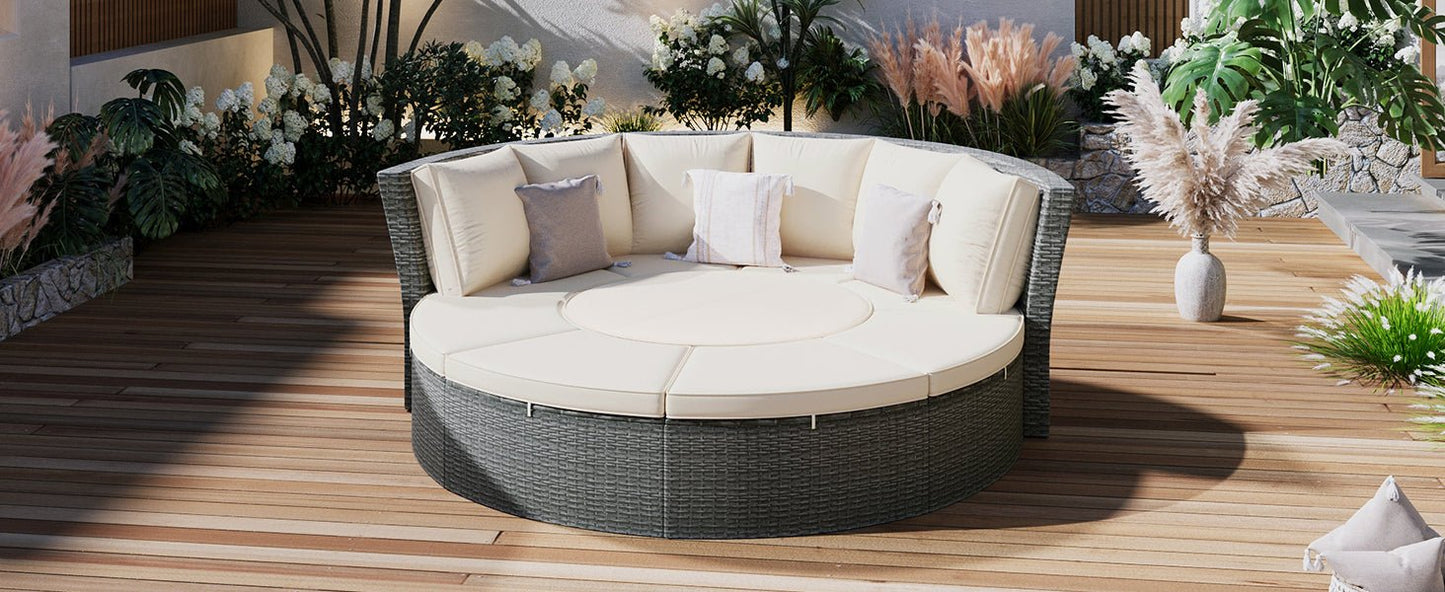 Conjunto de sofá seccional de ratán redondo 5 piezas con mesa elevable y fundas lavables – Patio/Exterior (EE. UU.) Home & Garden - Furniture - Home Furniture - Living Room Furniture | Zulter VIP