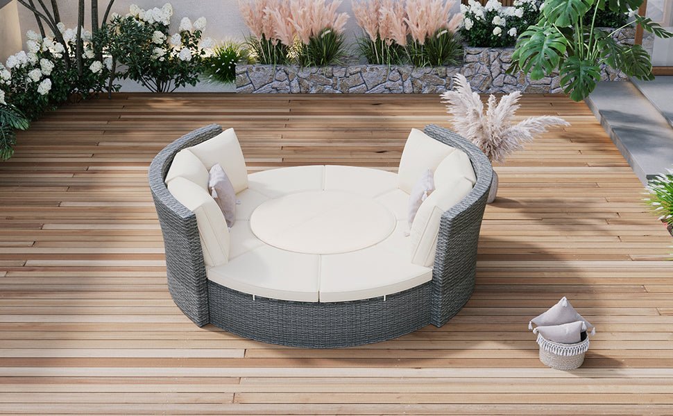Conjunto de sofá seccional de ratán redondo 5 piezas con mesa elevable y fundas lavables – Patio/Exterior (EE. UU.) Home & Garden - Furniture - Home Furniture - Living Room Furniture | Zulter VIP