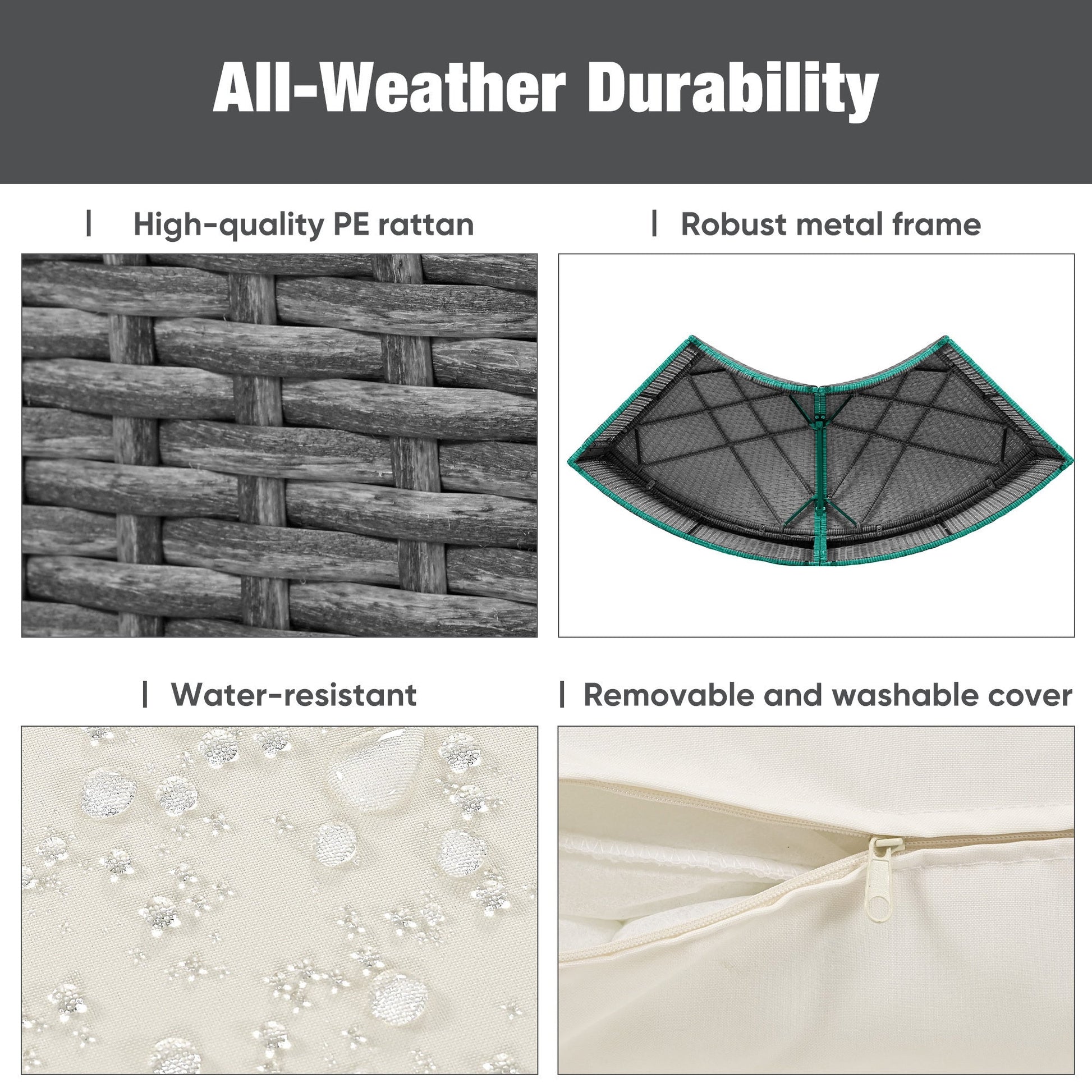 Conjunto de sofá seccional de ratán redondo 5 piezas con mesa elevable y fundas lavables – Patio/Exterior (EE. UU.) Home & Garden - Furniture - Home Furniture - Living Room Furniture | Zulter VIP