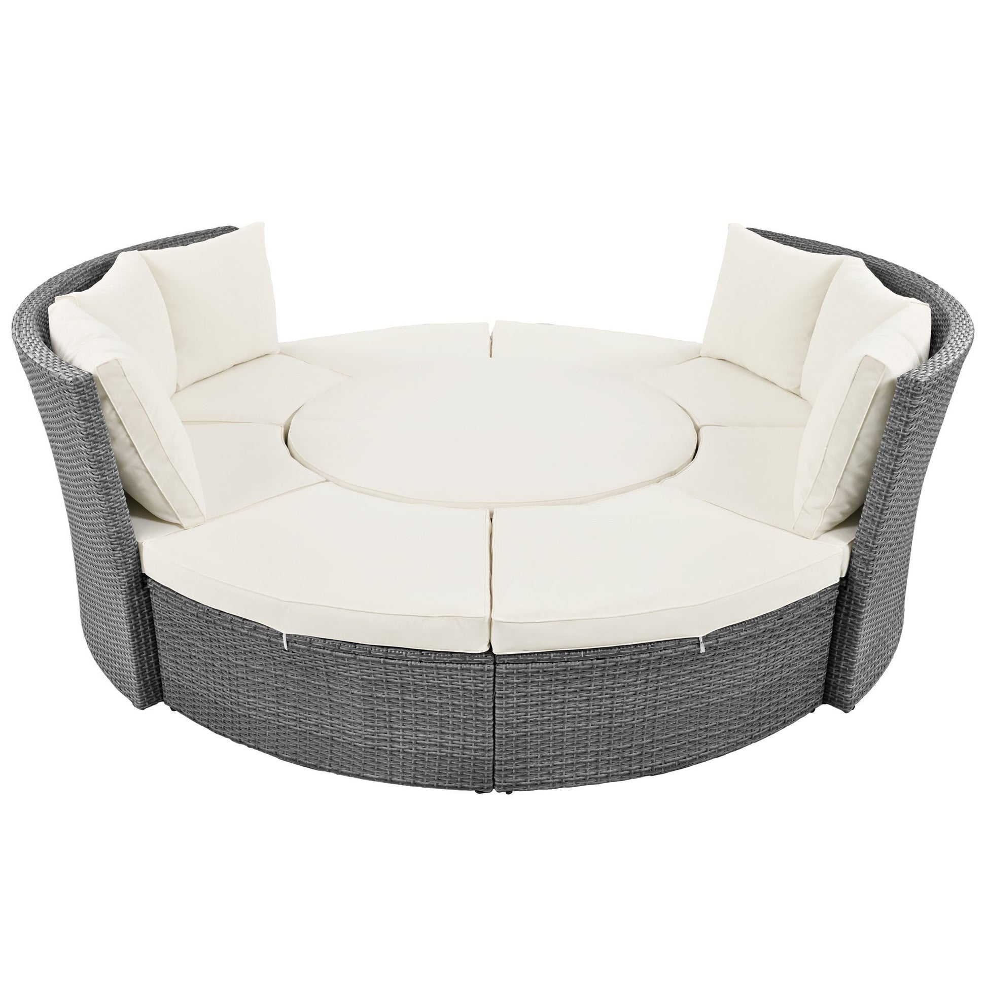 Conjunto de sofá seccional de ratán redondo 5 piezas con mesa elevable y fundas lavables – Patio/Exterior (EE. UU.) Home & Garden - Furniture - Home Furniture - Living Room Furniture | Zulter VIP