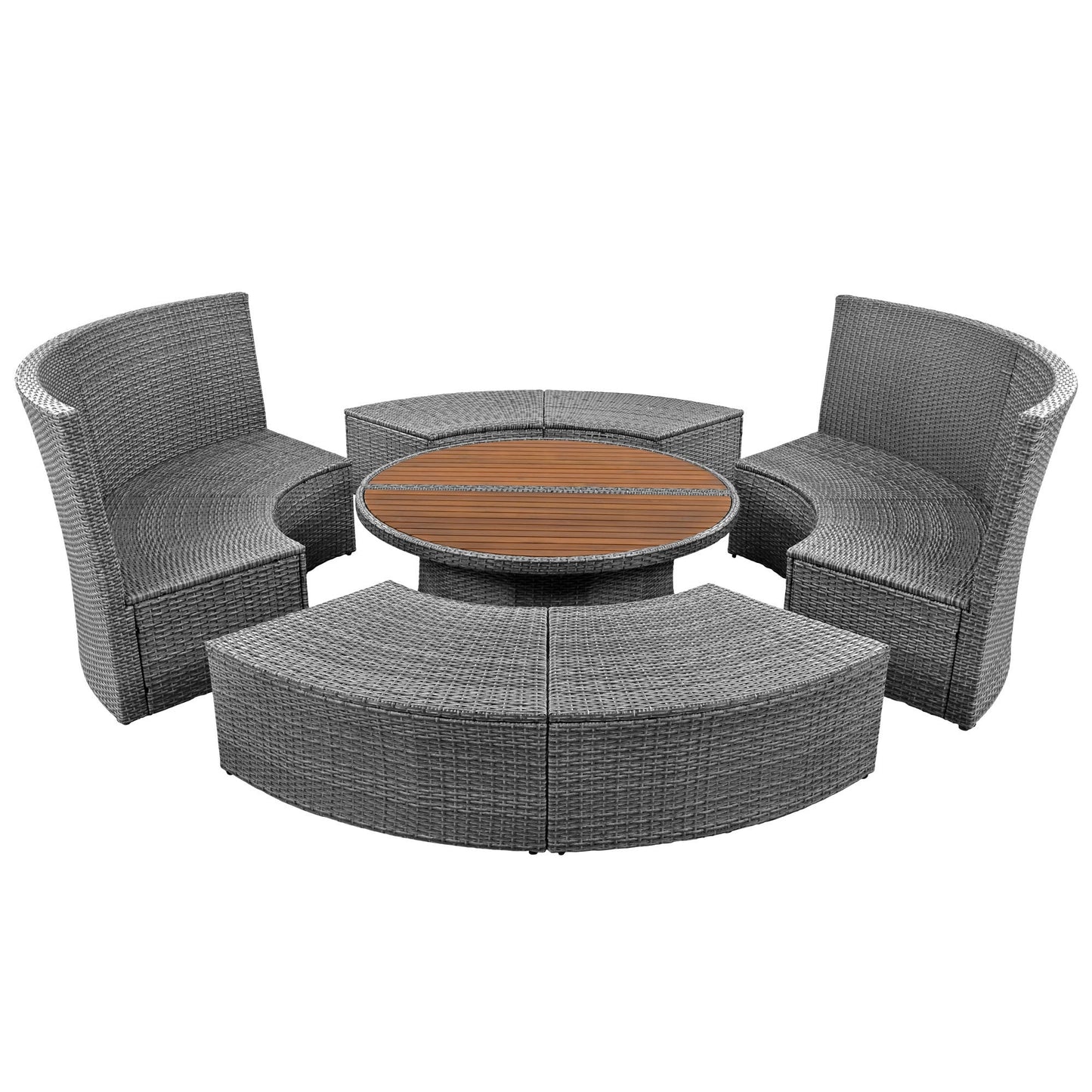 Conjunto de sofá seccional de ratán redondo 5 piezas con mesa elevable y fundas lavables – Patio/Exterior (EE. UU.) Home & Garden - Furniture - Home Furniture - Living Room Furniture | Zulter VIP