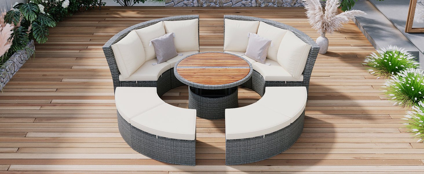 Conjunto de sofá seccional de ratán redondo 5 piezas con mesa elevable y fundas lavables – Patio/Exterior (EE. UU.) Home & Garden - Furniture - Home Furniture - Living Room Furniture | Zulter VIP