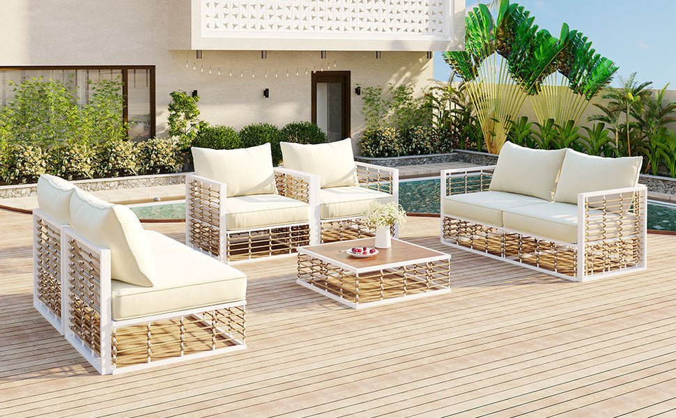 Conjunto de sofás de exterior minimalista de lujo – 7 piezas exclusivas Home & Garden - Furniture - Home Furniture - Living Room Furniture | Zulter VIP