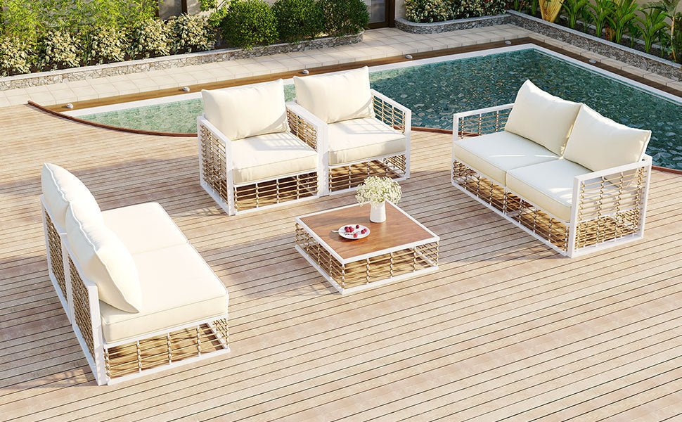 Conjunto de sofás de exterior minimalista de lujo – 7 piezas exclusivas Home & Garden - Furniture - Home Furniture - Living Room Furniture | Zulter VIP