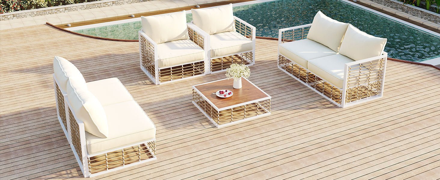 Conjunto de sofás de exterior minimalista de lujo – 7 piezas exclusivas Home & Garden - Furniture - Home Furniture - Living Room Furniture | Zulter VIP