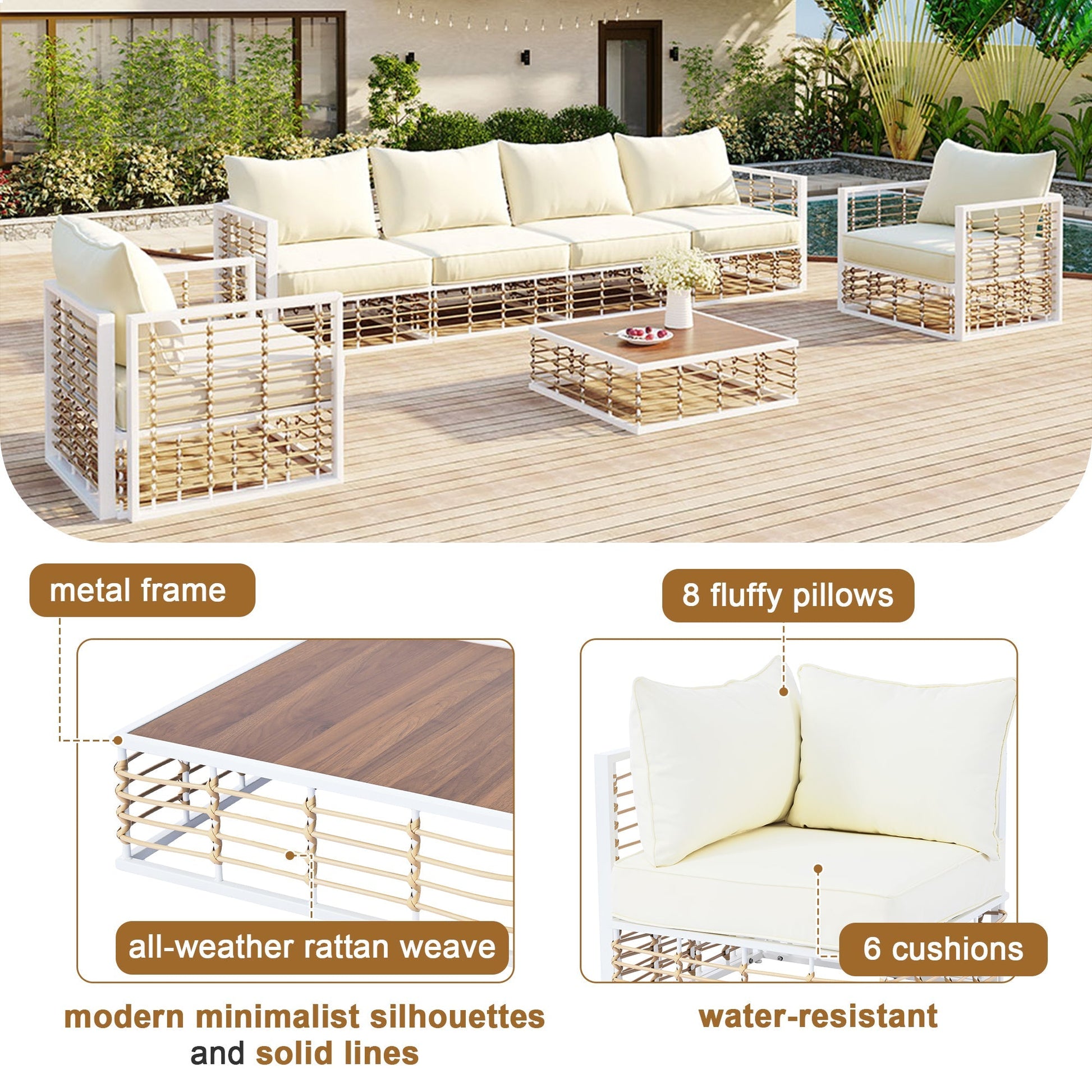 Conjunto de sofás de exterior minimalista de lujo – 7 piezas exclusivas Home & Garden - Furniture - Home Furniture - Living Room Furniture | Zulter VIP