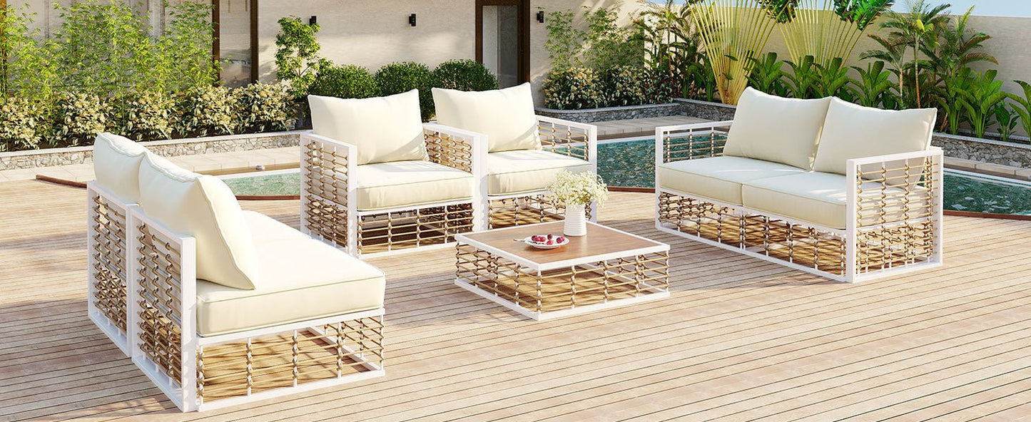 Conjunto de sofás de exterior minimalista de lujo – 7 piezas exclusivas Home & Garden - Furniture - Home Furniture - Living Room Furniture | Zulter VIP