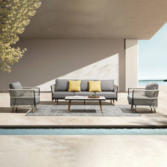 Conjunto exterior Bay de 5 plazas con sofás individuales, sofá triple y mesa de centro premium Home & Garden - Furniture - Outdoor Furniture - Garden Sets | Zulter VIP .