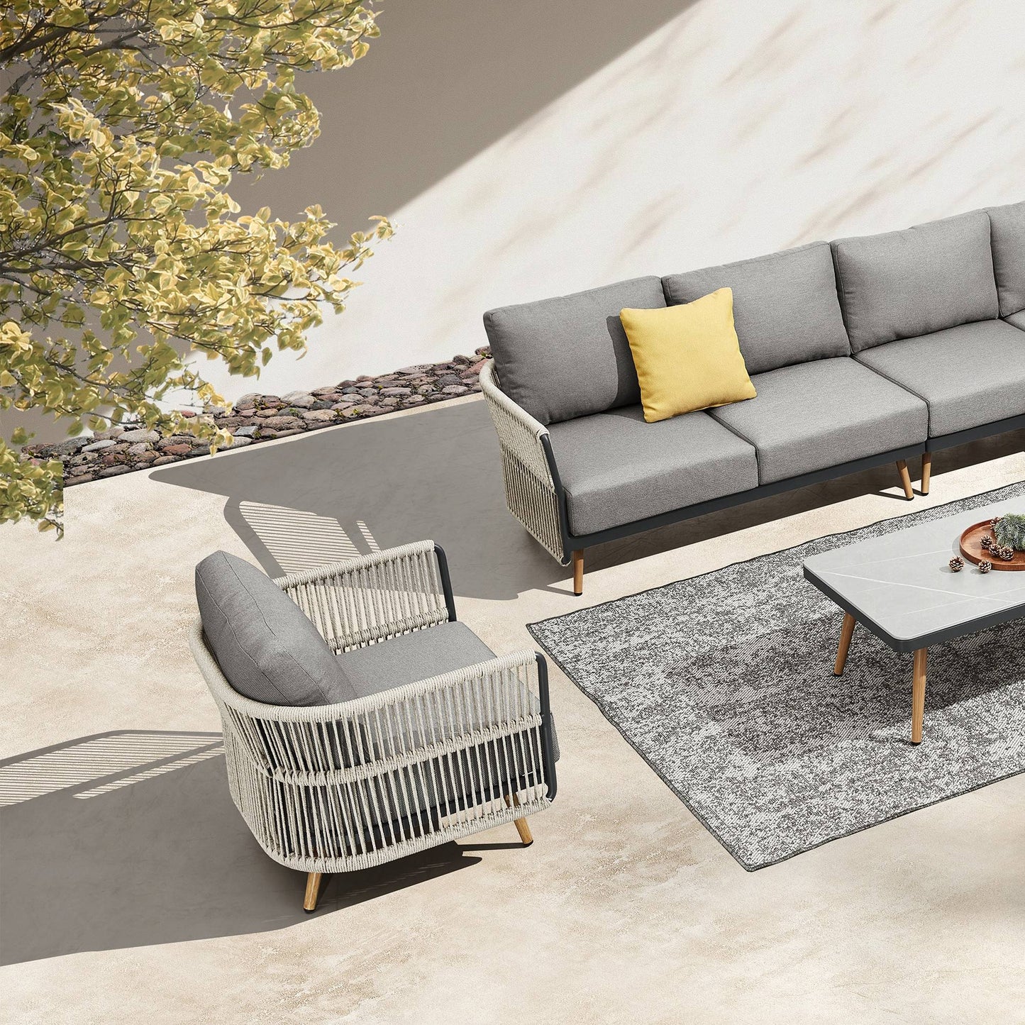 Conjunto exterior Bay de 5 plazas con sofás individuales, sofá triple y mesa de centro premium Home & Garden - Furniture - Outdoor Furniture - Garden Sets | Zulter VIP .