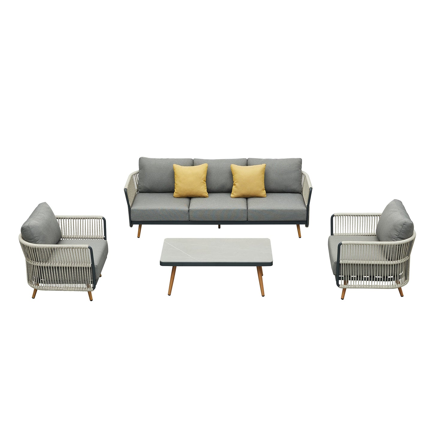 Conjunto exterior Bay de 5 plazas con sofás individuales, sofá triple y mesa de centro premium Home & Garden - Furniture - Outdoor Furniture - Garden Sets | Zulter VIP .