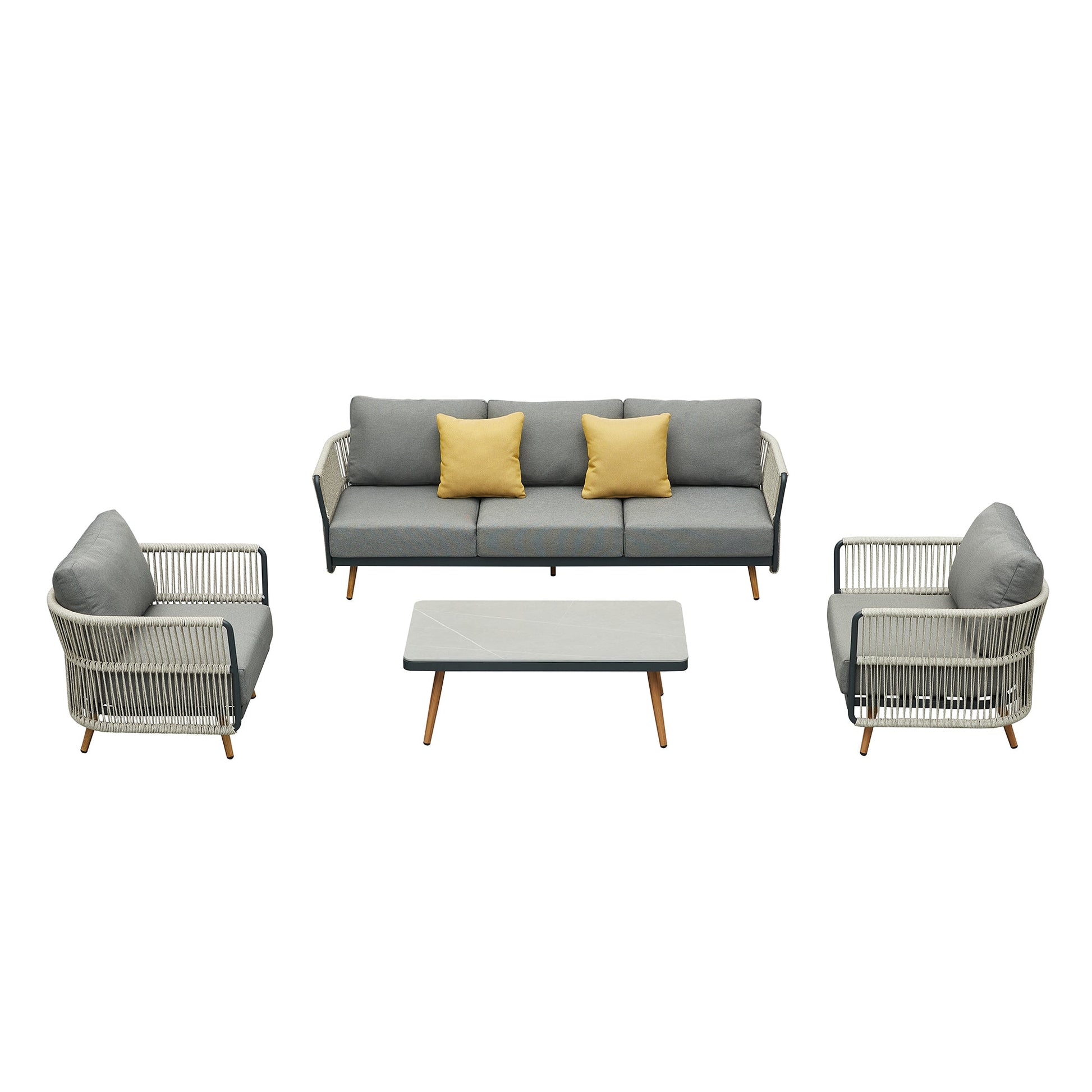 Conjunto exterior Bay de 5 plazas con sofás individuales, sofá triple y mesa de centro premium Home & Garden - Furniture - Outdoor Furniture - Garden Sets | Zulter VIP .