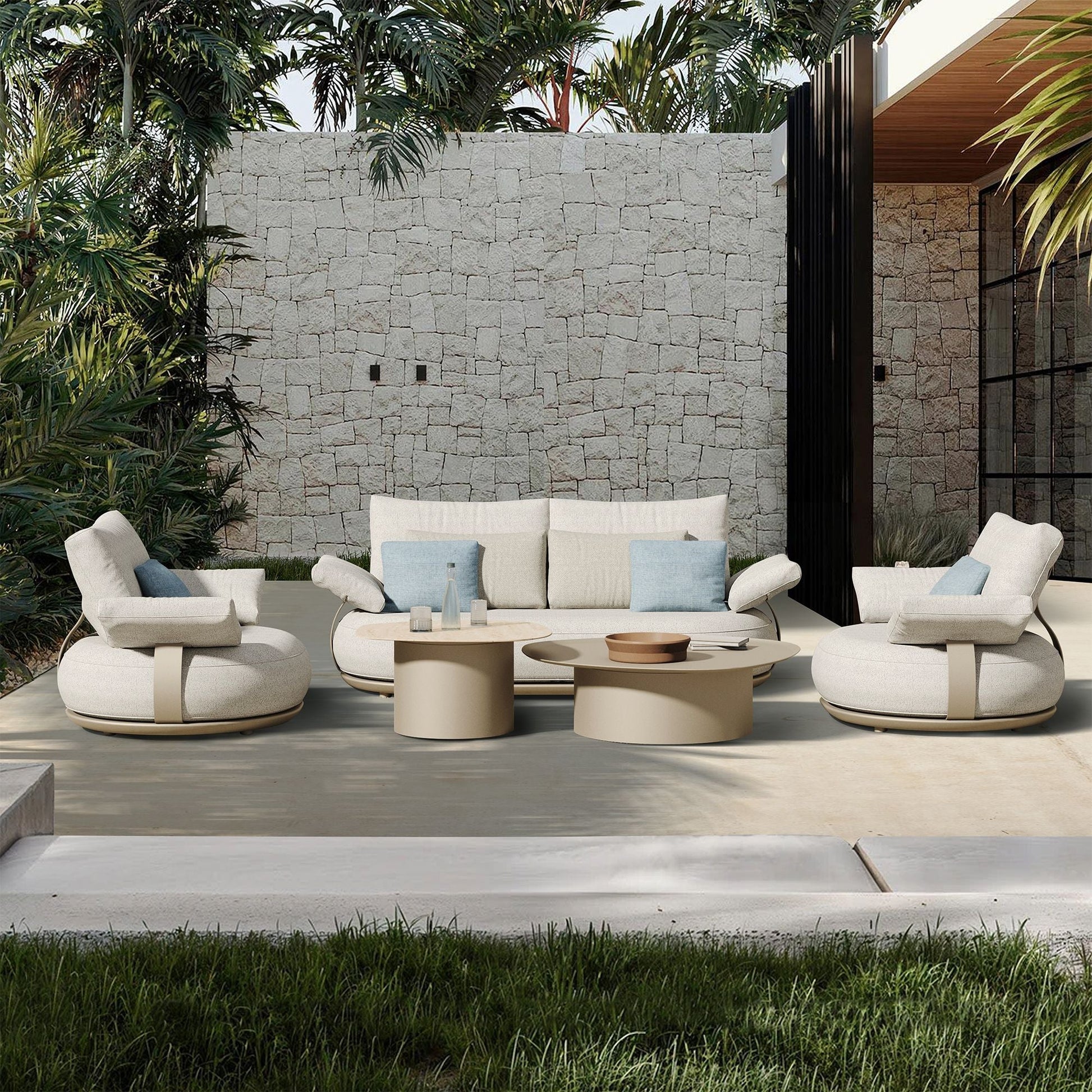 Conjunto exterior Calla para 4 personas — Sofás y mesa en acabado crema de alta elegancia Home & Garden - Furniture - Outdoor Furniture - Garden Sets | Zulter VIP .