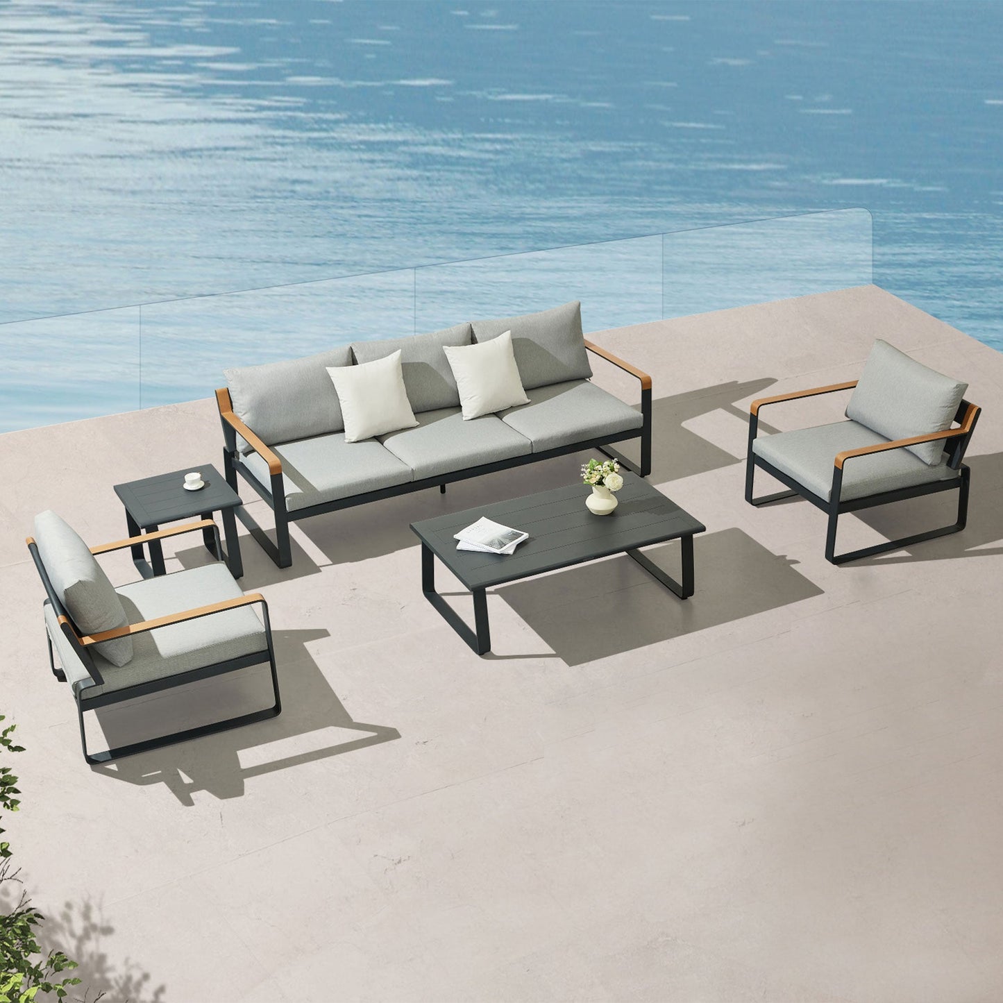 Conjunto exterior Denea de 5 plazas con sofás y mesa de centro en aluminio premium Home & Garden - Furniture - Outdoor Furniture - Garden Sets | Zulter VIP .