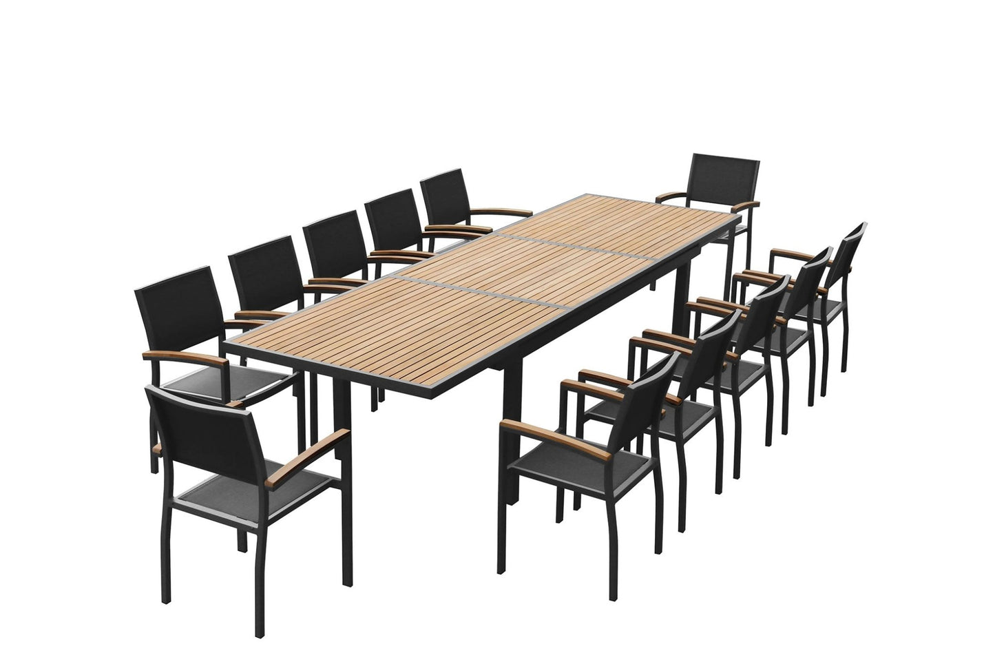 Conjunto exterior Heck para 12 personas con mesa extensible y sillas apilables en acabado carbón Home & Garden - Furniture - Outdoor Furniture - Garden Sets | Zulter VIP .