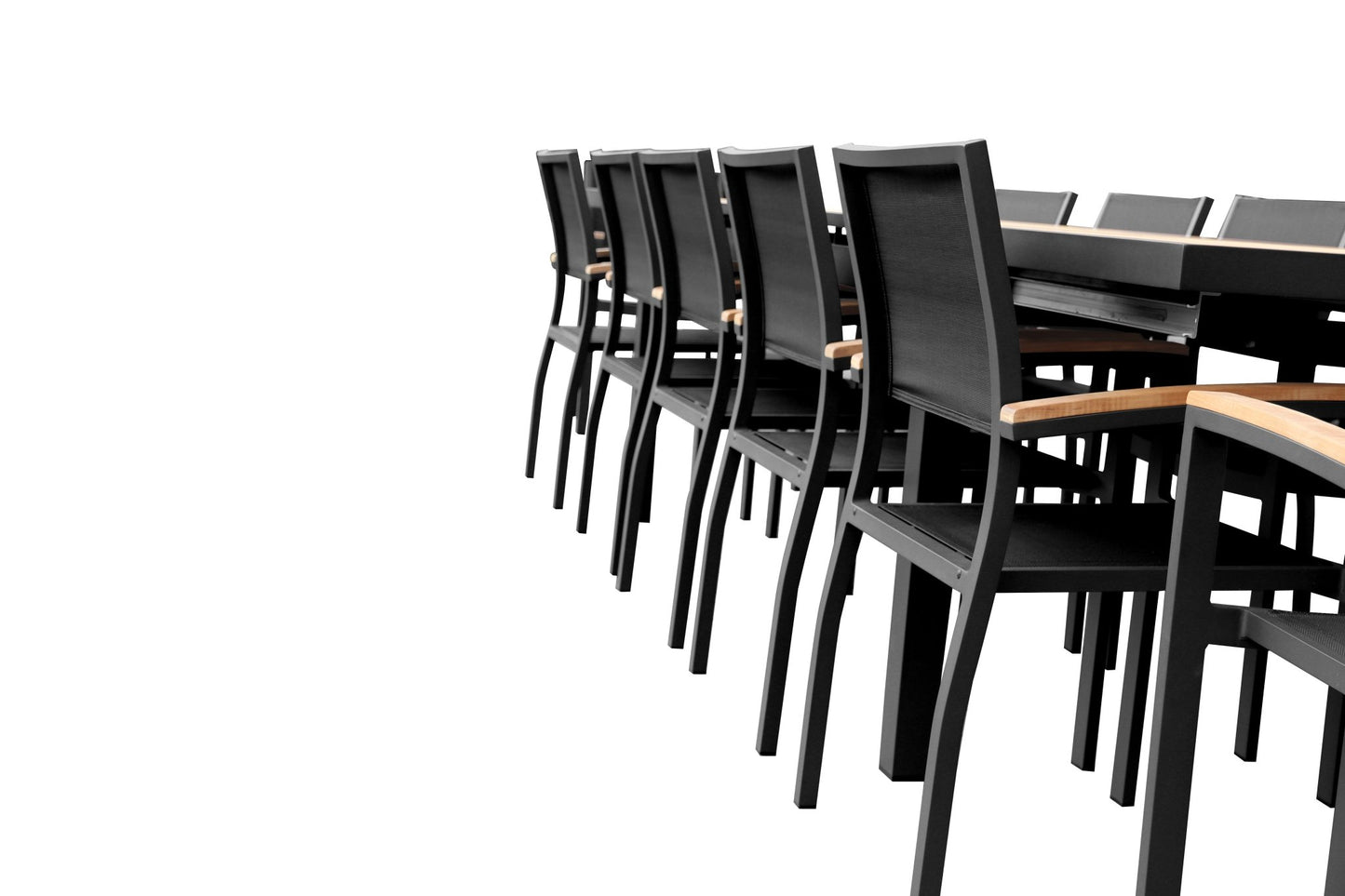 Conjunto exterior Heck para 12 personas con mesa extensible y sillas apilables en acabado carbón Home & Garden - Furniture - Outdoor Furniture - Garden Sets | Zulter VIP .