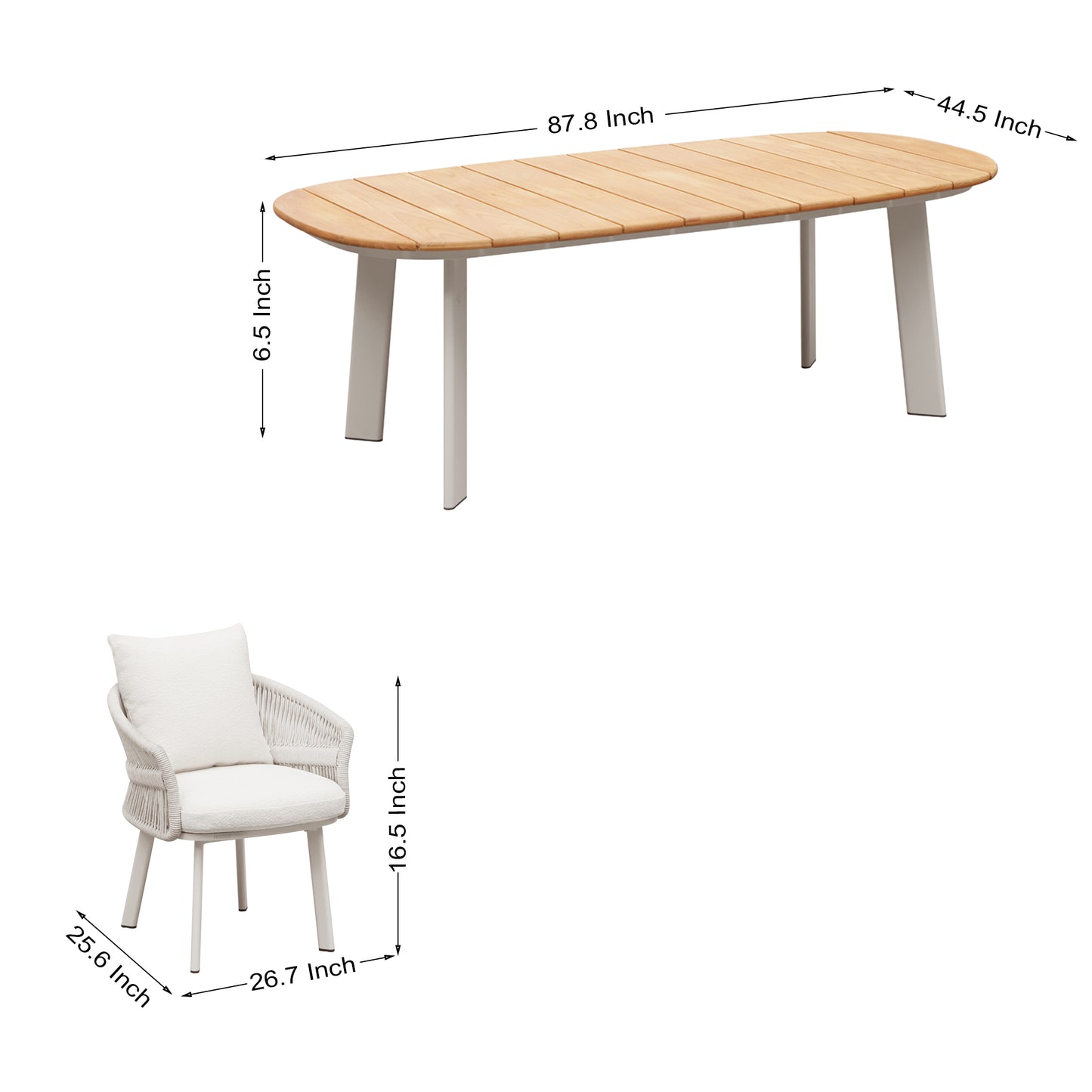 HI GOLD Luxury Outdoor Dining Set - 7 Piece Teak Set with Premium White Cushions