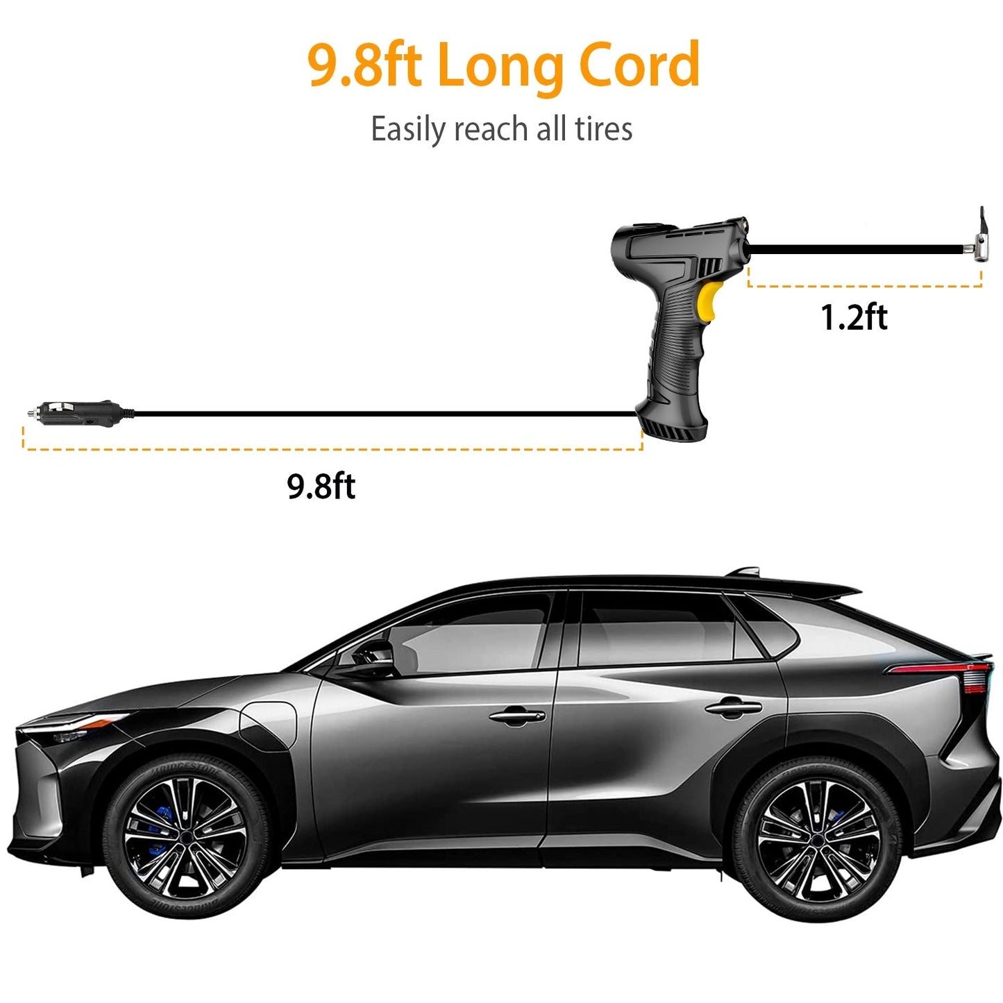 "Gonfleur numérique portable avec lumière LED - gonflez votre voiture en 5 minutes".