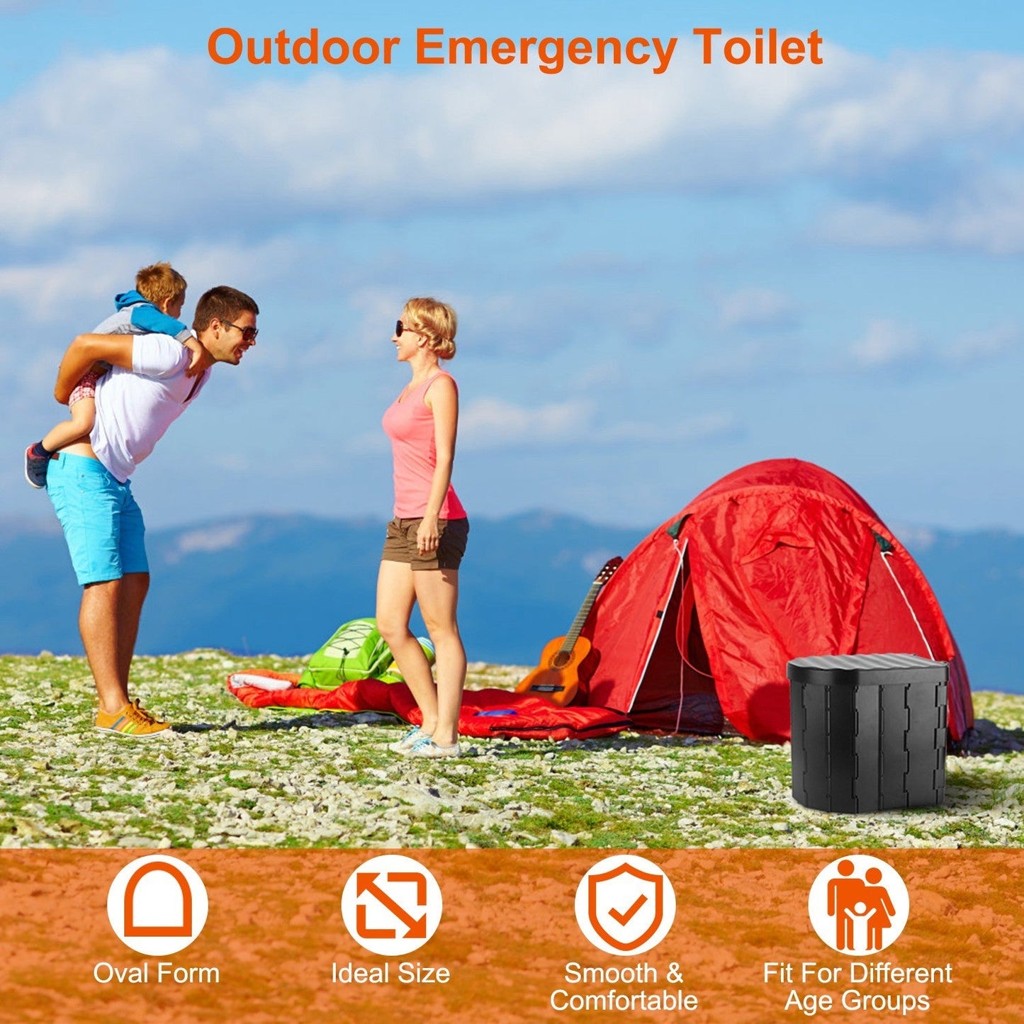 Faltbare Notfalltoilette Portable Porta Potty für Reisen/ Mit Deckel Tragetasche 1 Rolle Müllsäcke