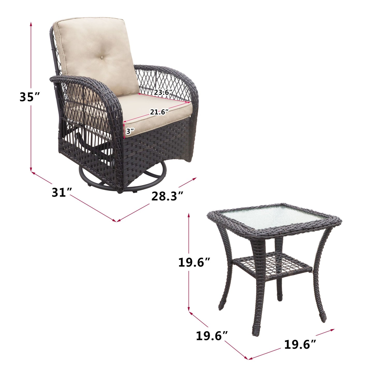 Exclusive set of wicker swivel armchairs with table - Comfort and style for your terrace or garden